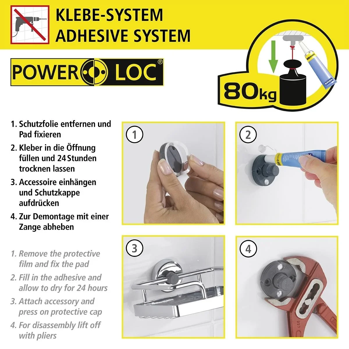 Power-Loc® Duschstange Chrom, Befestigen ohne Bohren - 4