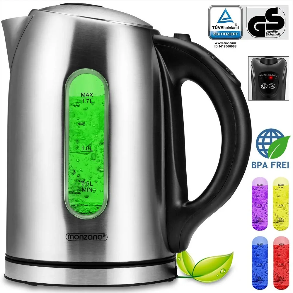 Edelstahl-Wasserkocher 1,7 Liter mit LED-Farbwechsel - 4