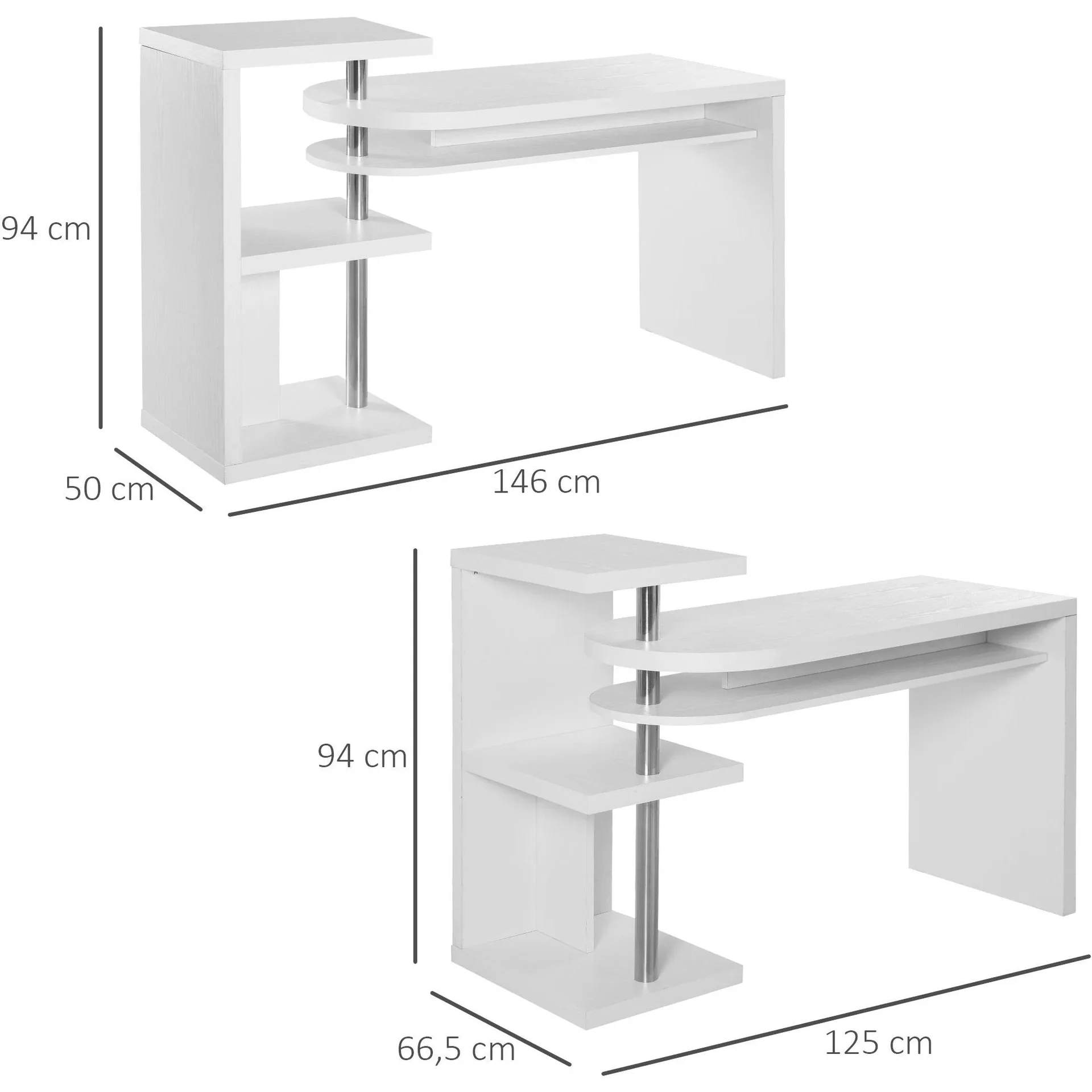 Schreibtisch L/I-Form, weiß - 3