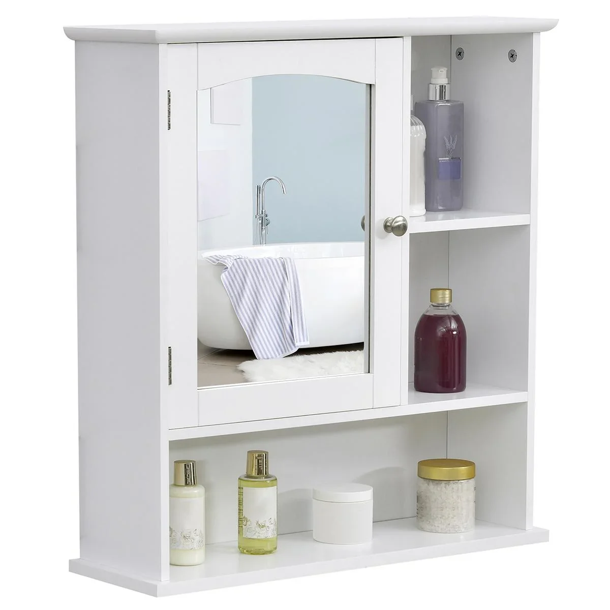 Spiegelschrank Badschrank Hängeschrank Badmöbel Wandschrank Mehrzweckschrank, Spanplatte+MDF, Weiß, 60 x 18 x 63 cm - 1