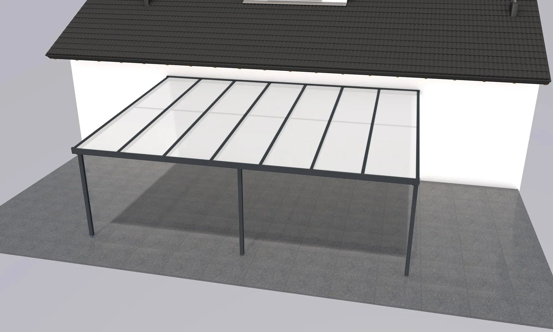 Terrassendach Premium, anthrazit, 7120 x 5060 mm - Polycarbonat Stegplatten 16 mm, opal - 0
