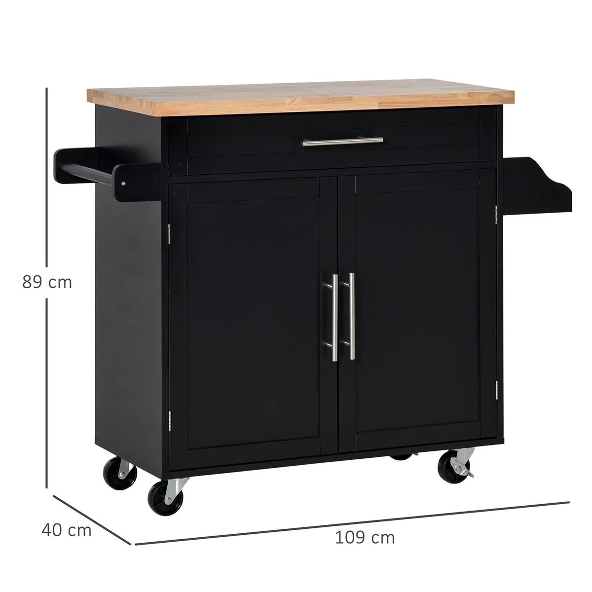 Küchenwagen rollbar Servierwagen Küchentrolley mit höhenverstellbaren Einlegeböden MDF Schwarz 109 x 40 x 89 cm - 2
