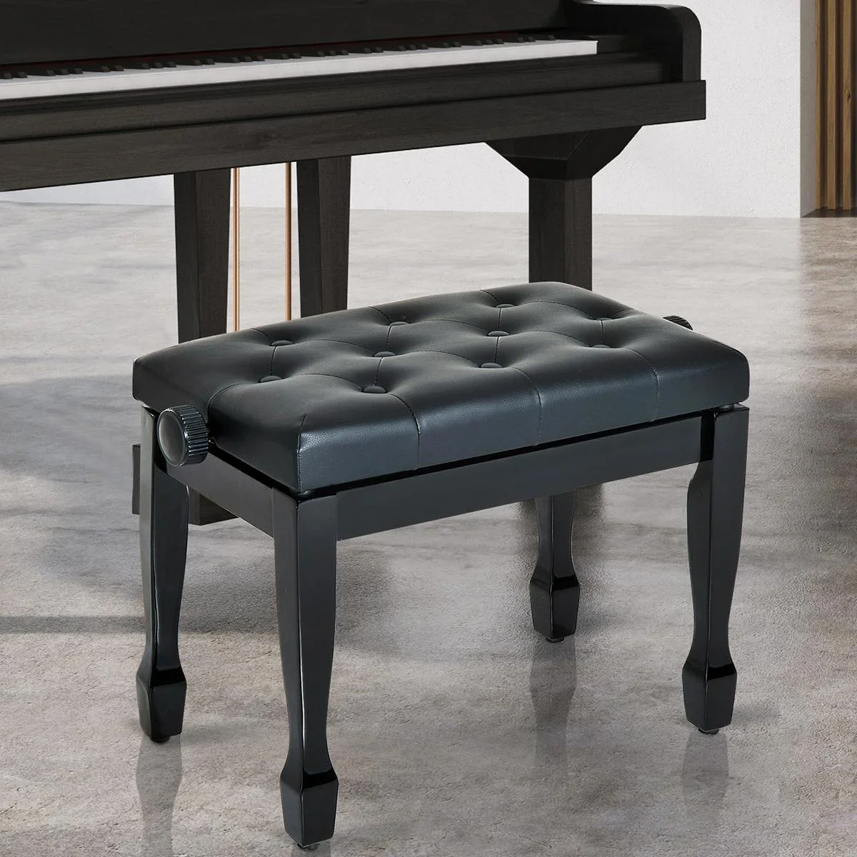 Klavierhocker Klavierbank Kosmetikhocker höhenverstellbar Hocker Üben von Musikinstrumenten Massivholz Kunstleder Schwar - 0