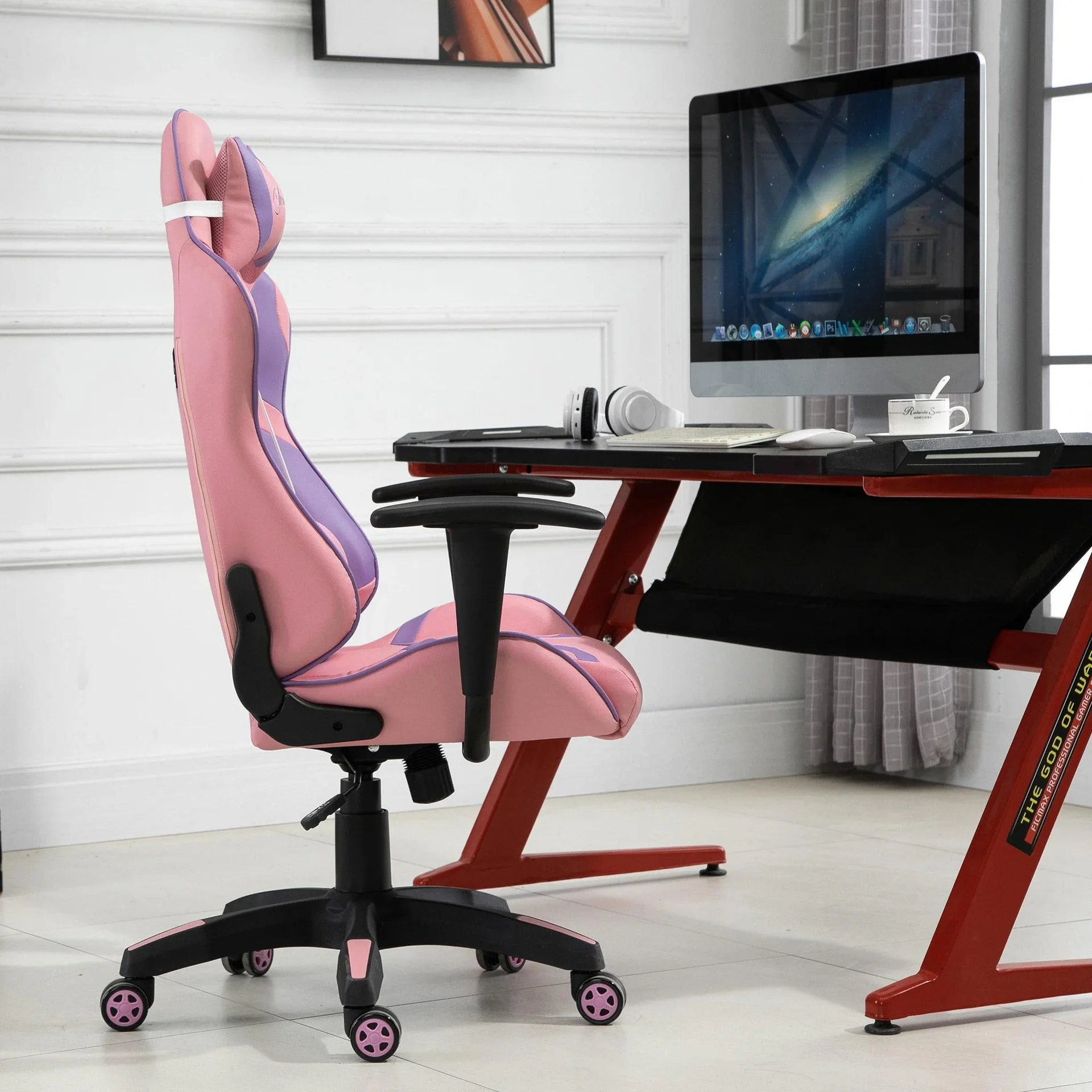 Violetter Gaming-Stuhl, rosa - 3