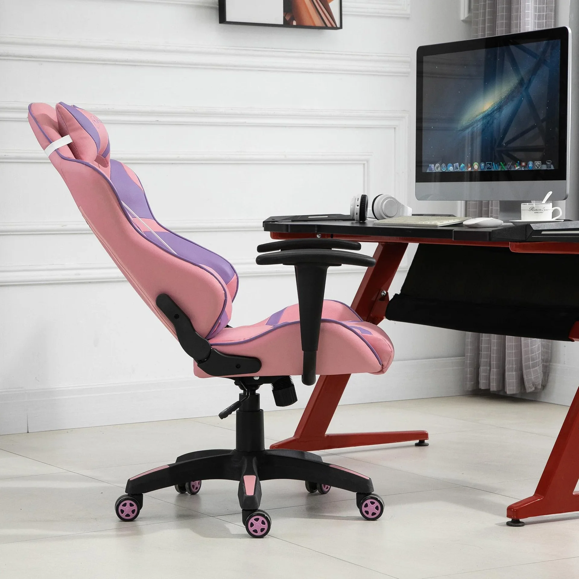 Violetter Gaming-Stuhl, rosa - 4