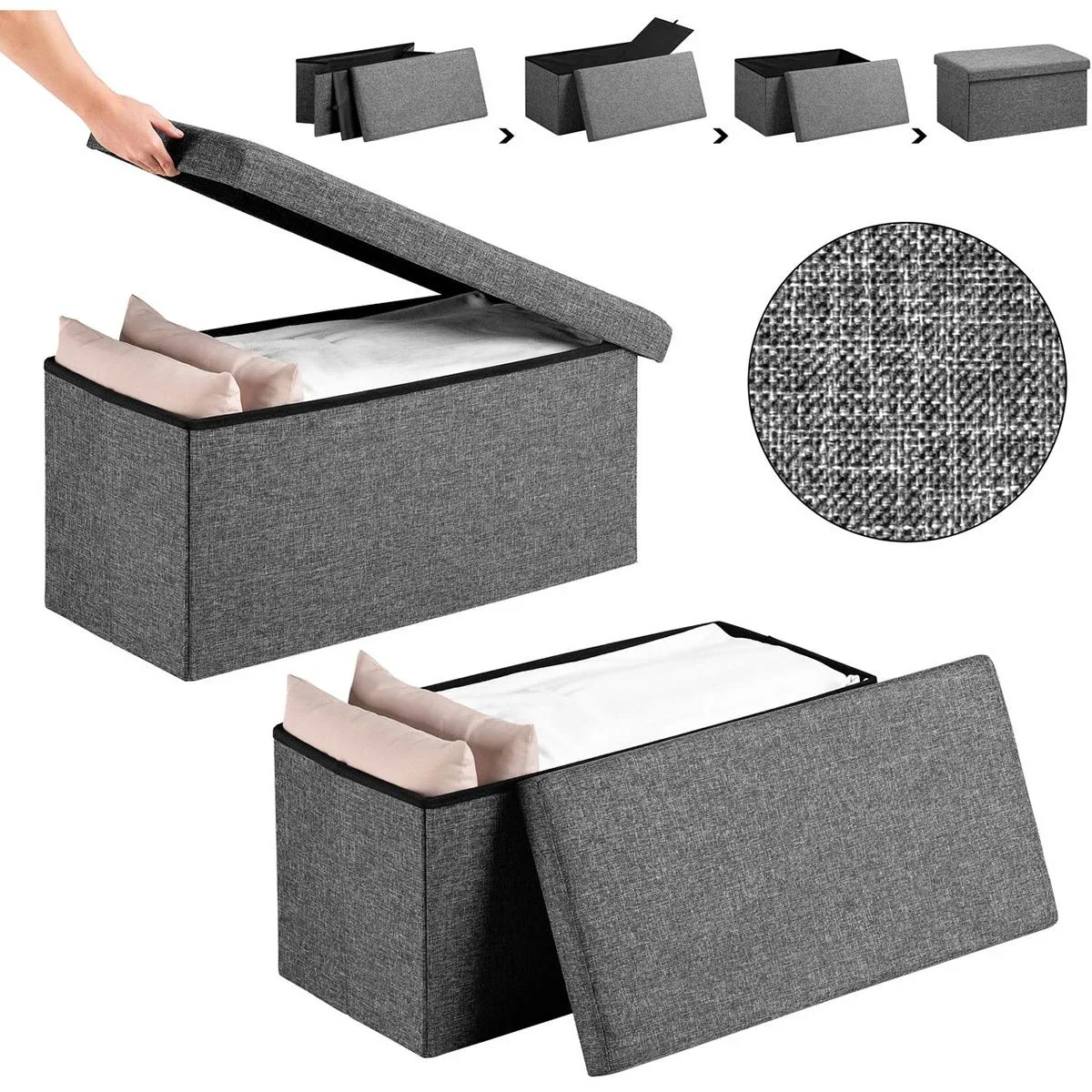 Sofa mit Stauraum - klappbar - MDF - 80x40x40cm - GREY - 5