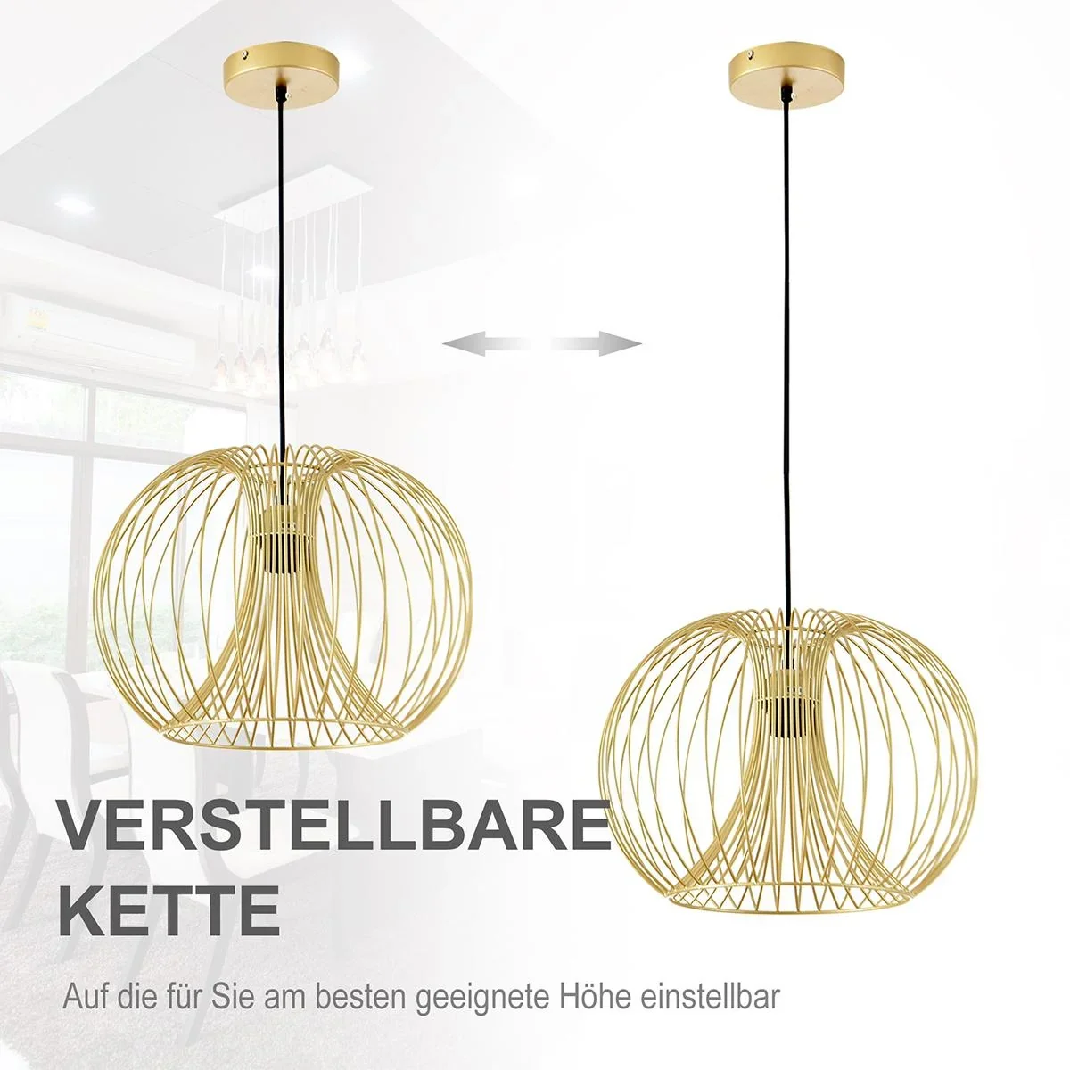 Pendelleuchte mit goldenem gebogenem Stahlrahmen gold - 3