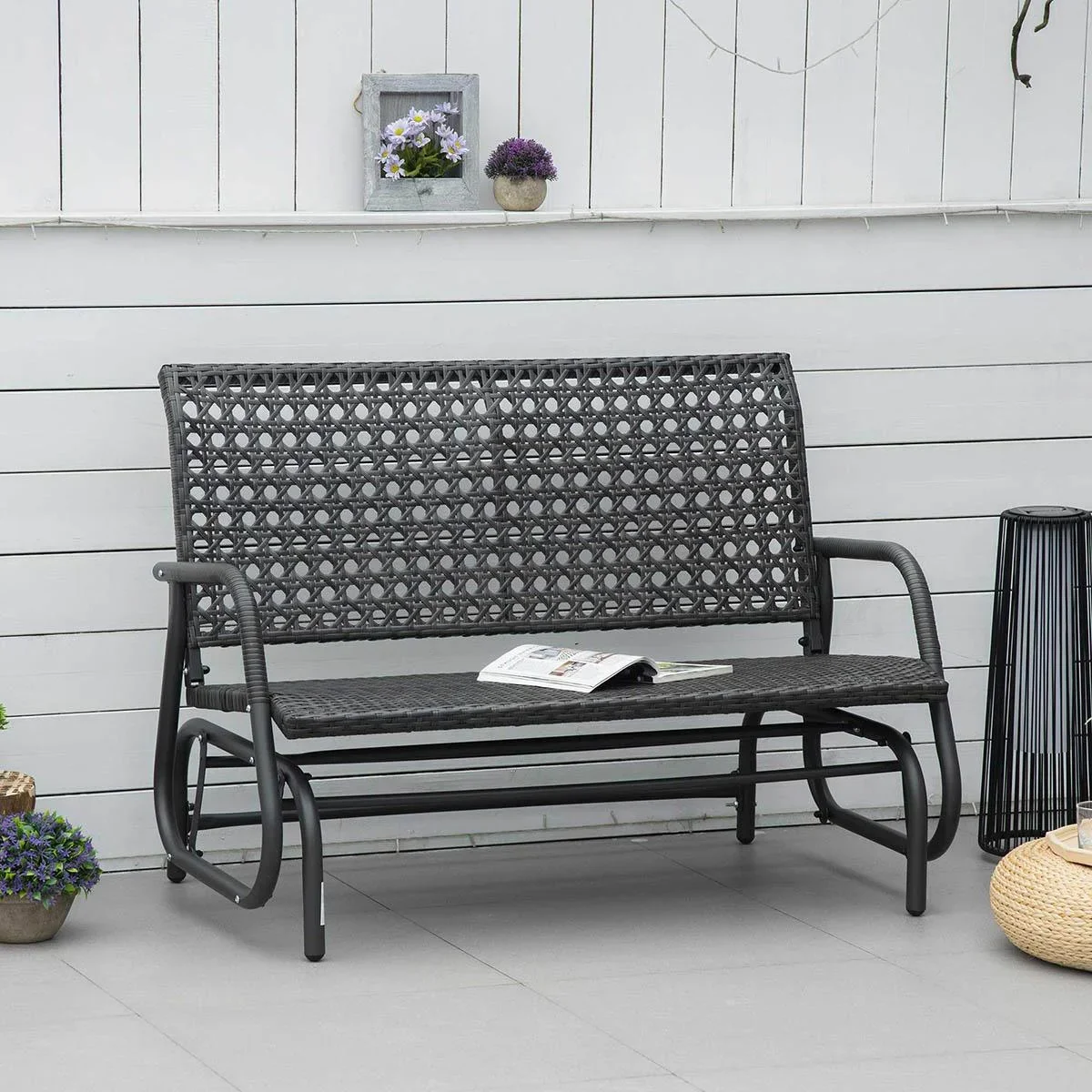 Polyrattan-Schaukelsofa mit extra breitem Sitz, 70L x 120B x 84H cm, grau - 2