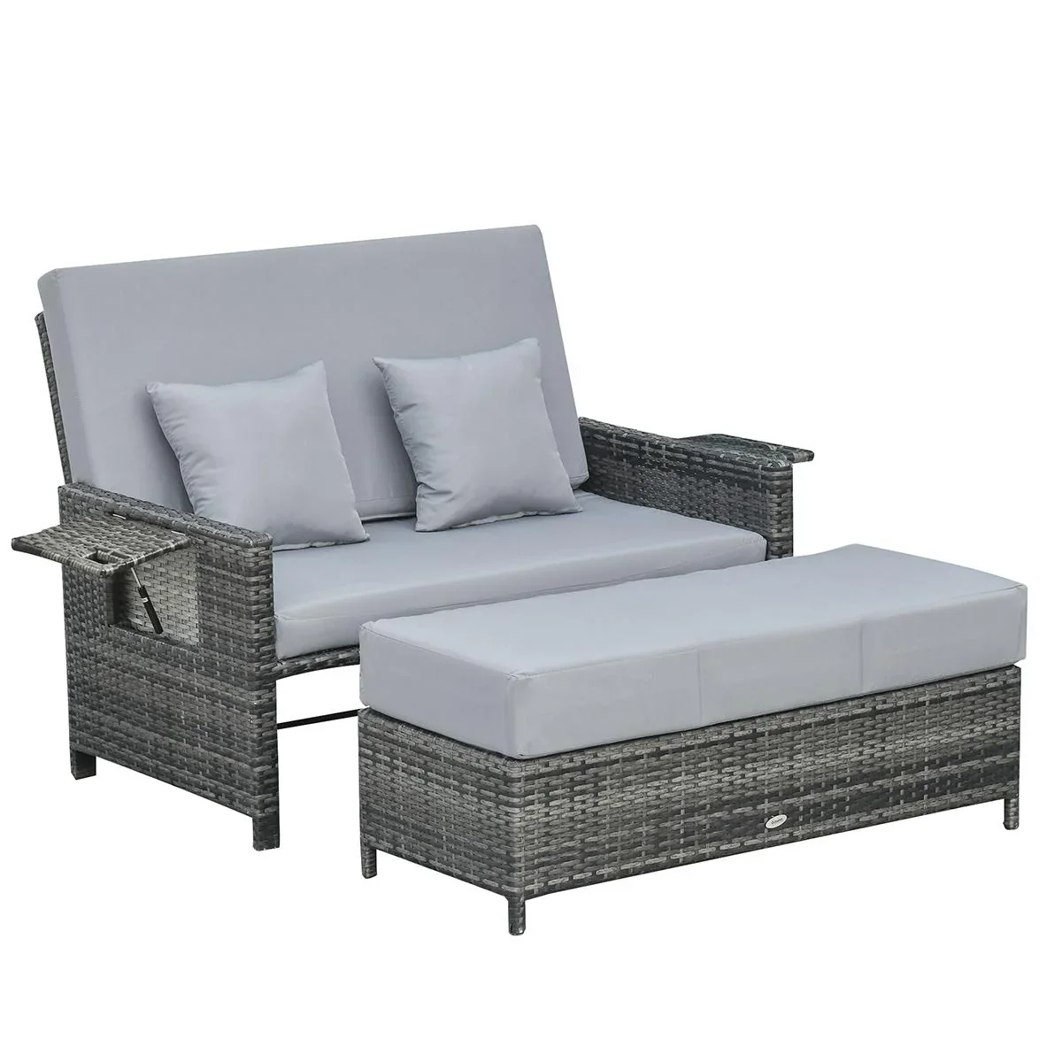 Polyrattan Lounge-Sofa Gartensofa Gartenliege 2-Sitzer mit Kissen Hocker Grau - 0