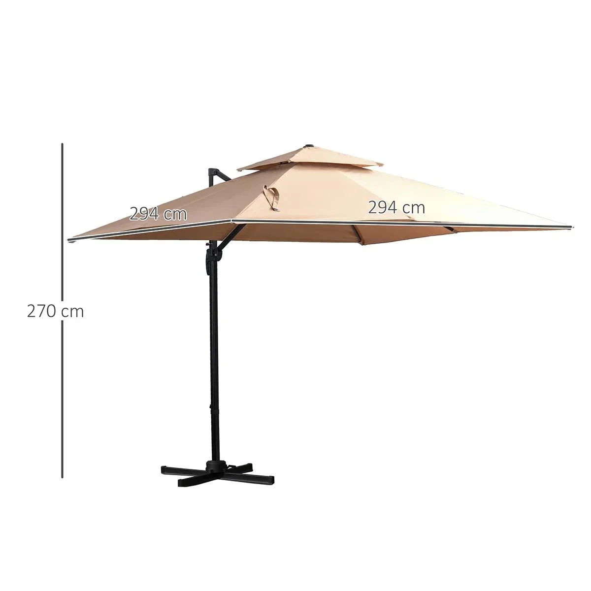 Sonnenschirm 3x3m Gartenschirm Alu Terrassenschirm 360 grad schwenkbar Khaki - 2