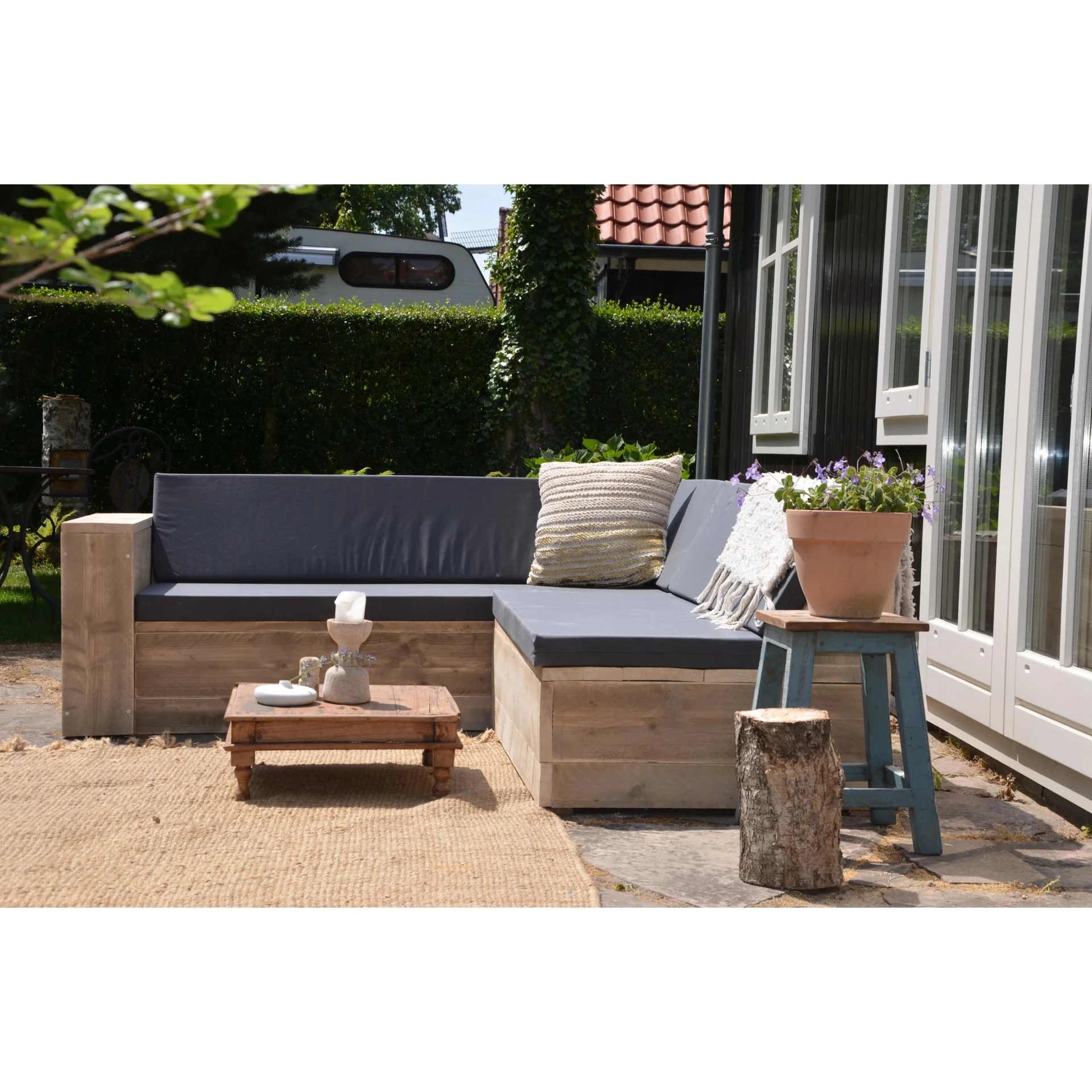 Lounge-Set robustes Gerüstholz-Ecksofa 200/200 cm - 3