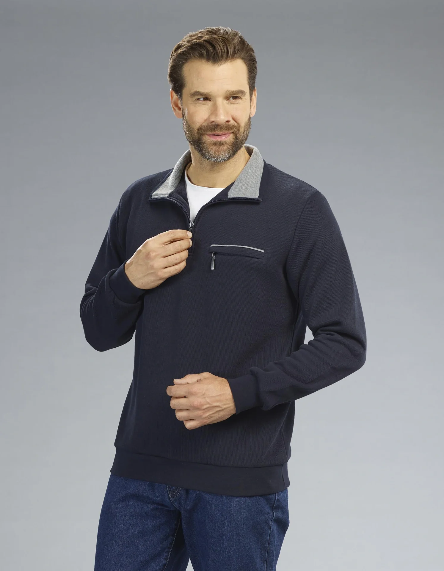 Sweatshirt mit Reißverschluß, Farbe marine, Gr.L - 2