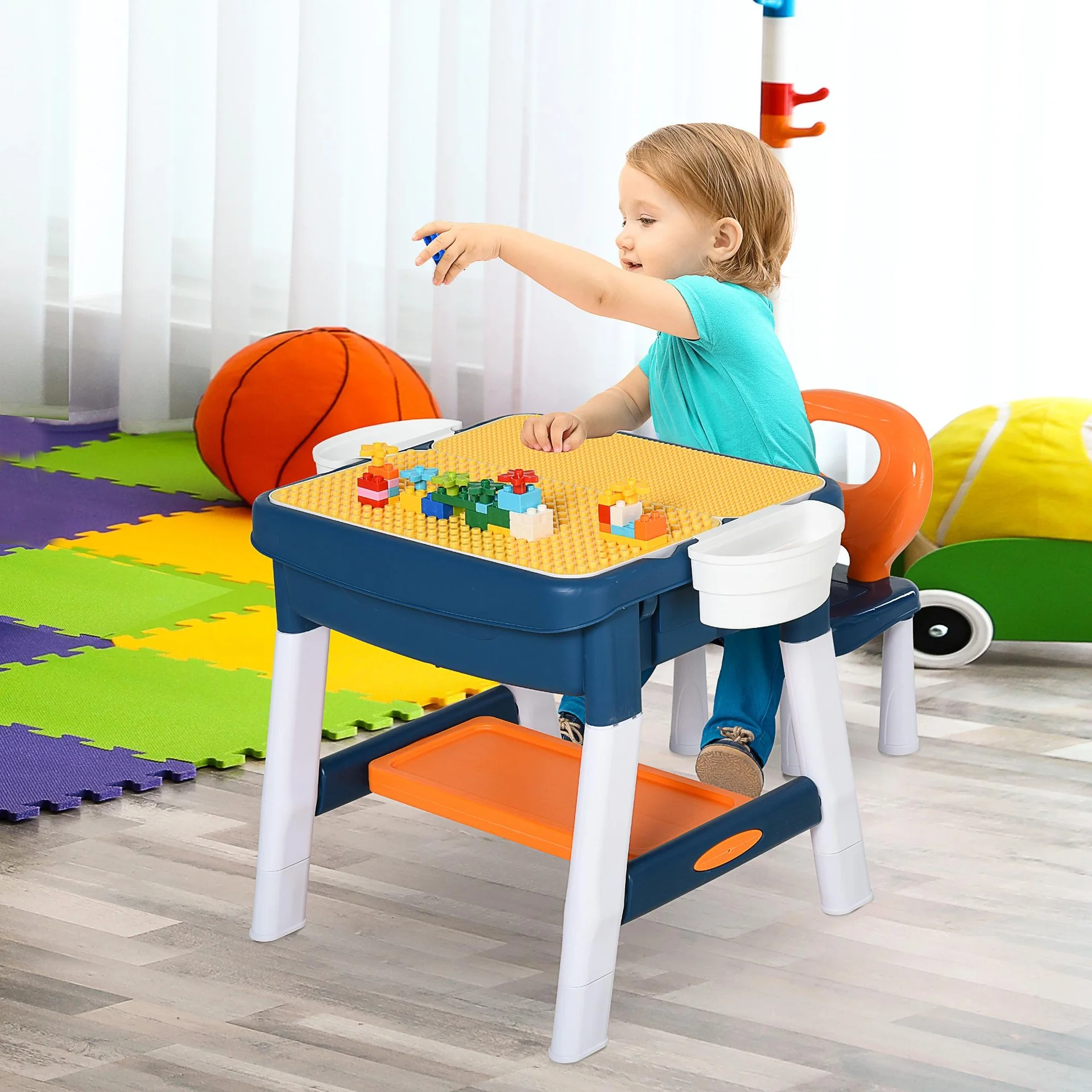 2-in-1 Kinderspieltisch mit Keyboard und Bausteinen - 7