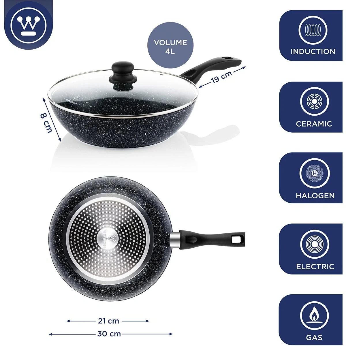 Wok-Pfanne Ø30 cm (12,5") Schwarzer Marmor - 7