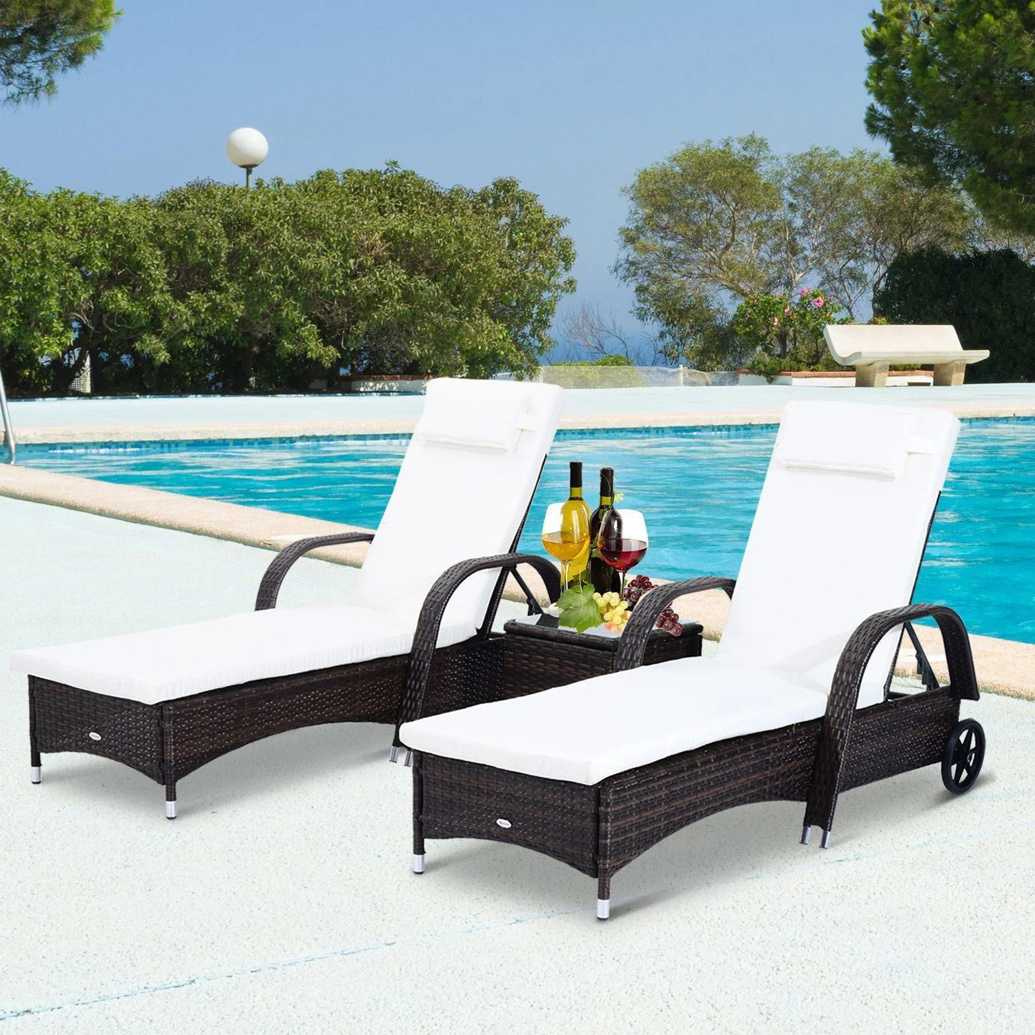 Sonnenliege Tisch 3er Set Gartenmöbel Polyrattan Braun - 8