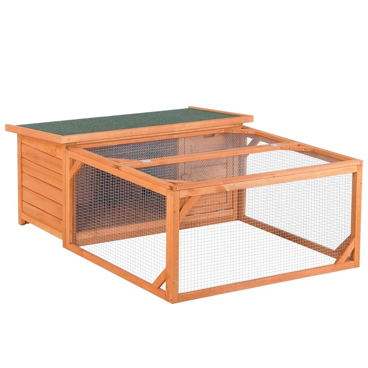Kaninchenstall Hasenstall Kleintierhaus mit öffenbarem Asphaltdach Outdoor Indoor Hinterhof Tanne Orange+Grün 125,5 x 1 - 4