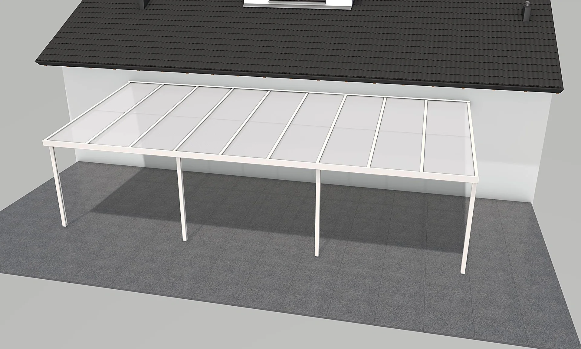 Terrassendach Premium, weiß, 9135 x 4060 mm - Polycarbonat Stegplatten 16 mm, opal - 2