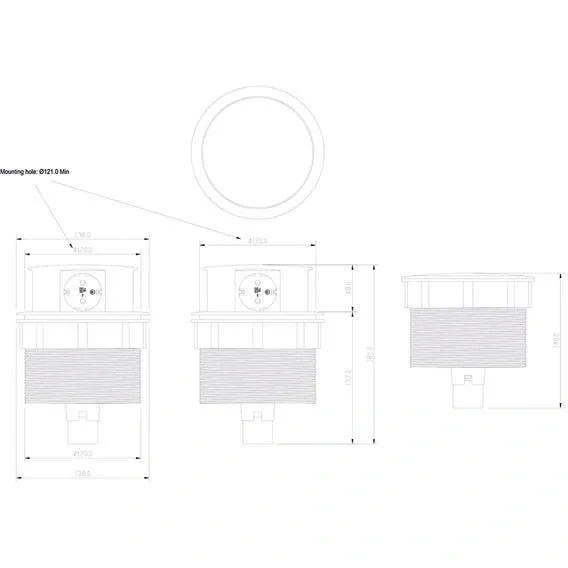 Pop-up-Steckdose - 4 Steckdosen - Schuko - 4