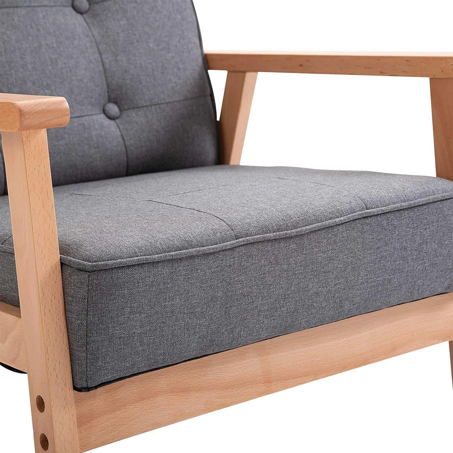 Einzelsofa Loungesessel Polsterstuhl mit Armlehnen Holzrahmen Leinen Grau 64,5 x 70 x 70 cm - 8