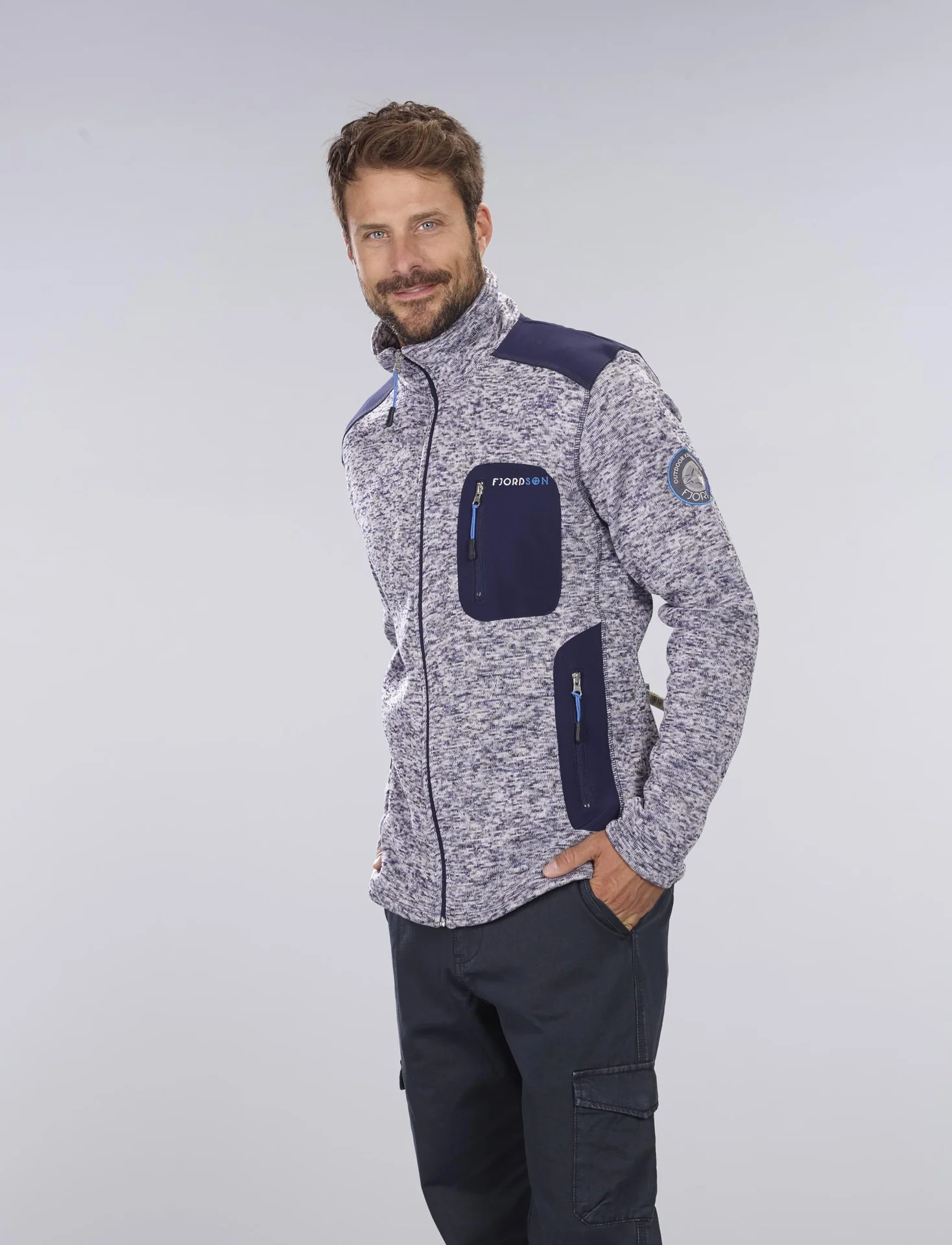 Strickfleece Jacke mit Reißverschluß, Farbe marine/grau melange, Gr. 2XL - 6