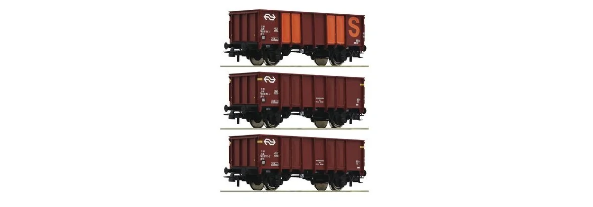 3er Set offene Güterwagen, Bauart GTOW, der Niederländischen Staatsbahnen - 1