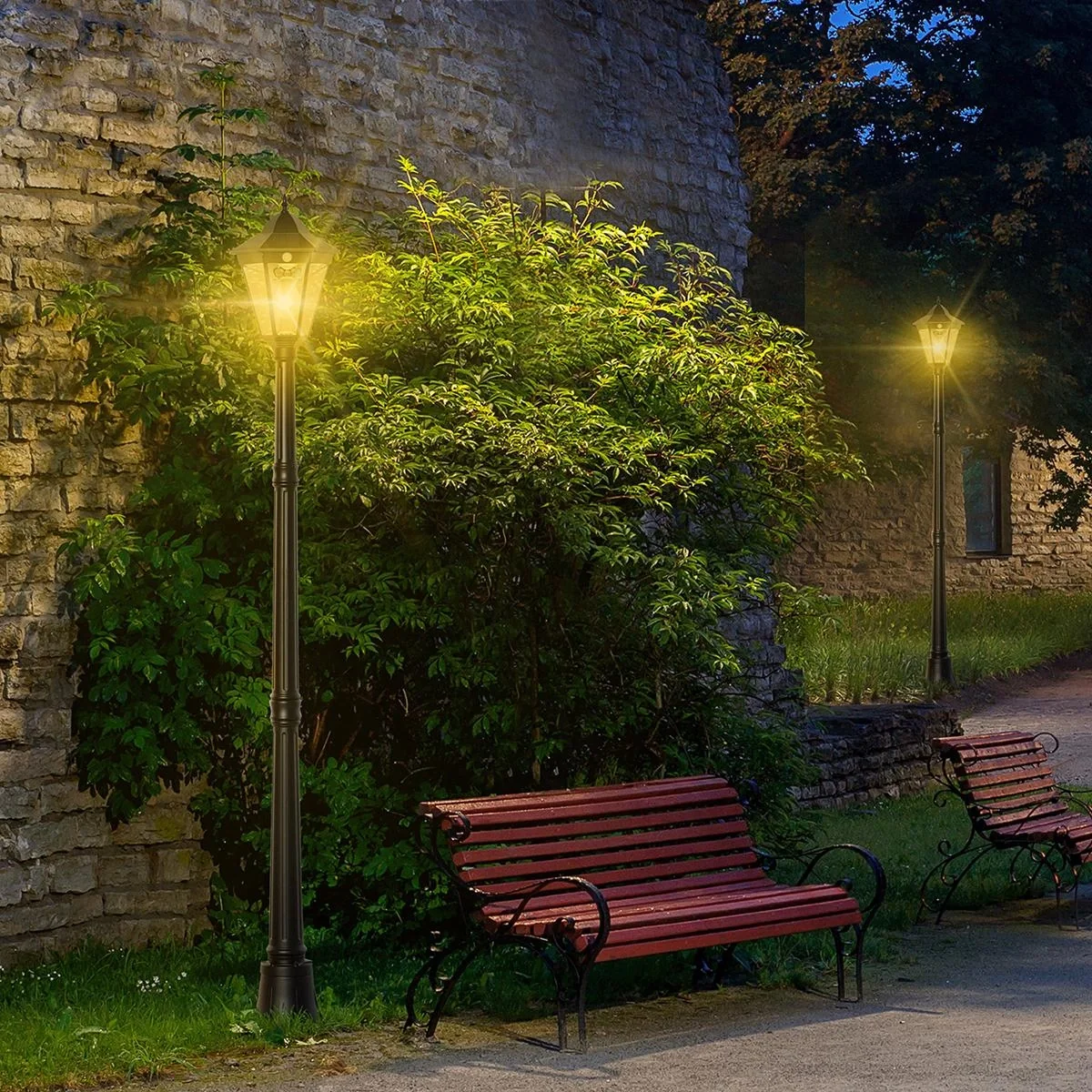 Solar Lampenmast - 19 LEDs - 130 Lumen - 3000K - Schwarz - 22 x 22 x 194 cm - 6