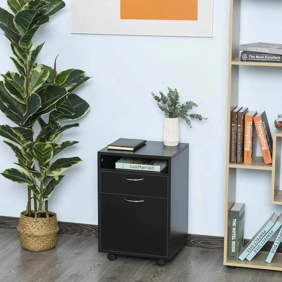 Rollcontainer, Aktenschrank, Bürocontainer mit Schublade, Büroschrank, Aufbewahrung Container, Spanplatte, Schwarz, 40 x - 4