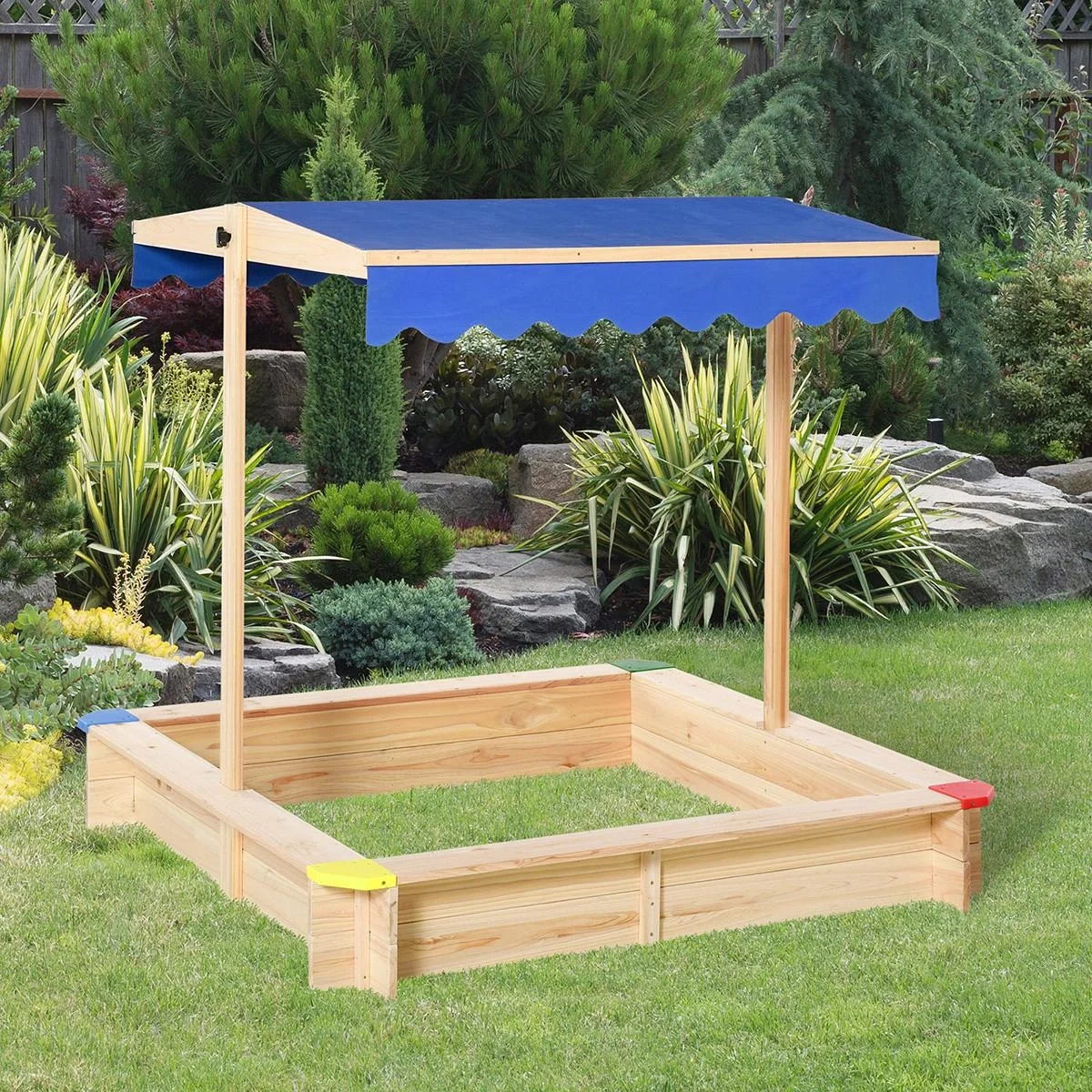 Sandkiste mit verstellbarem Dach naur, blau - 10