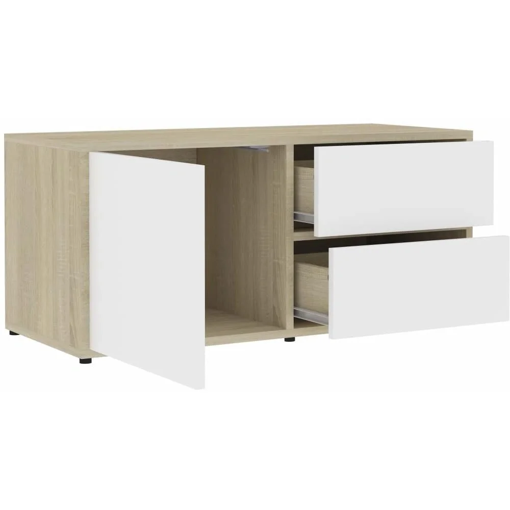 TV-Möbel 80x34x36 cm Spanplatte weiß und Sonoma-Eiche - 6