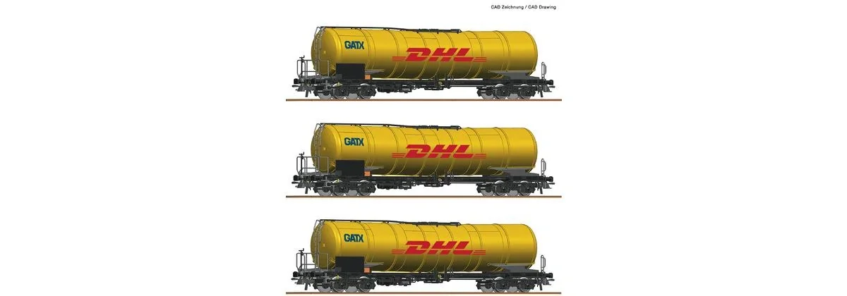 3er Set 4-achsigen Kesselwagen, Gattung Zacns, der GATX DHL - 1