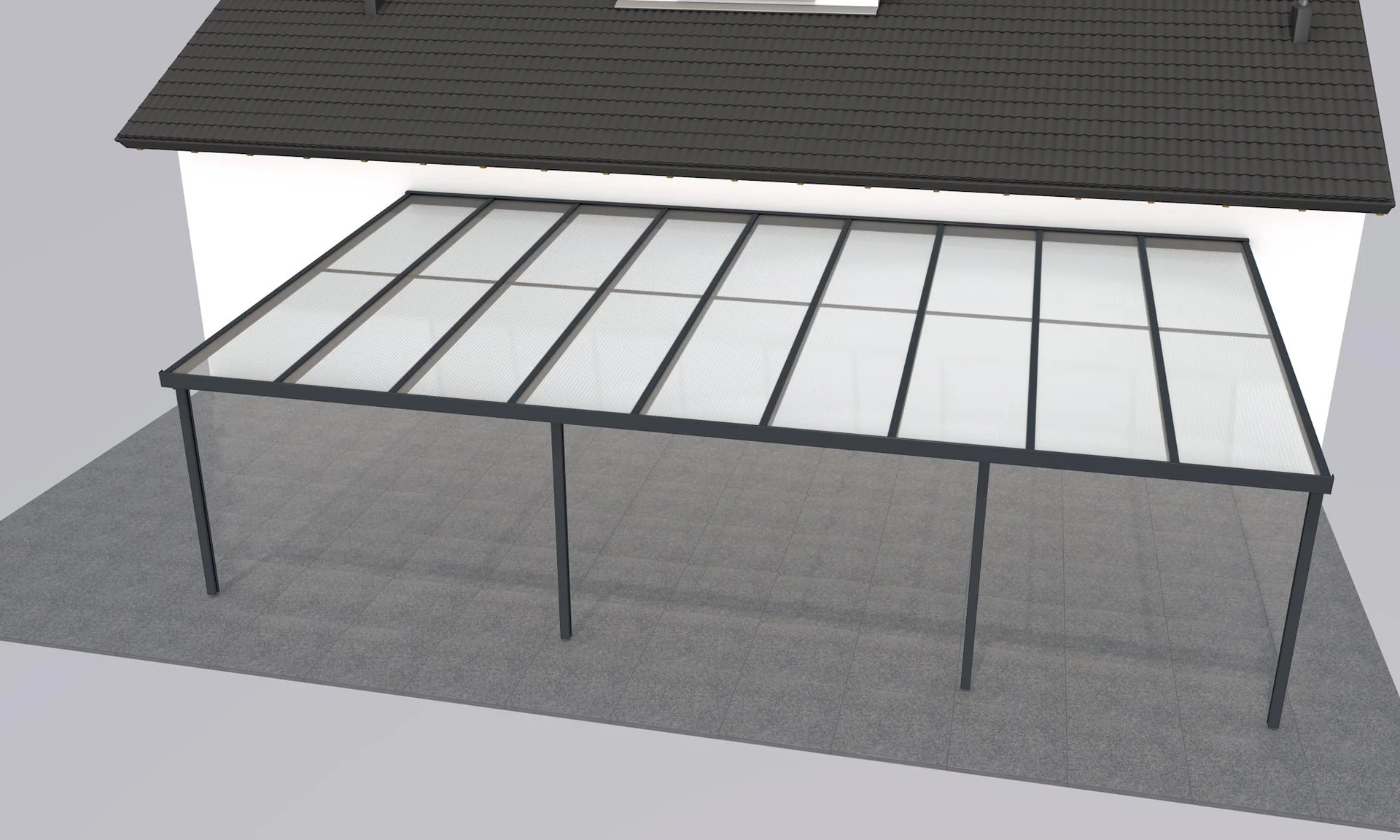 Terrassendach Premium, anthrazit, 9135 x 5060 mm - Polycarbonat Stegplatten 16 mm, klar - 1