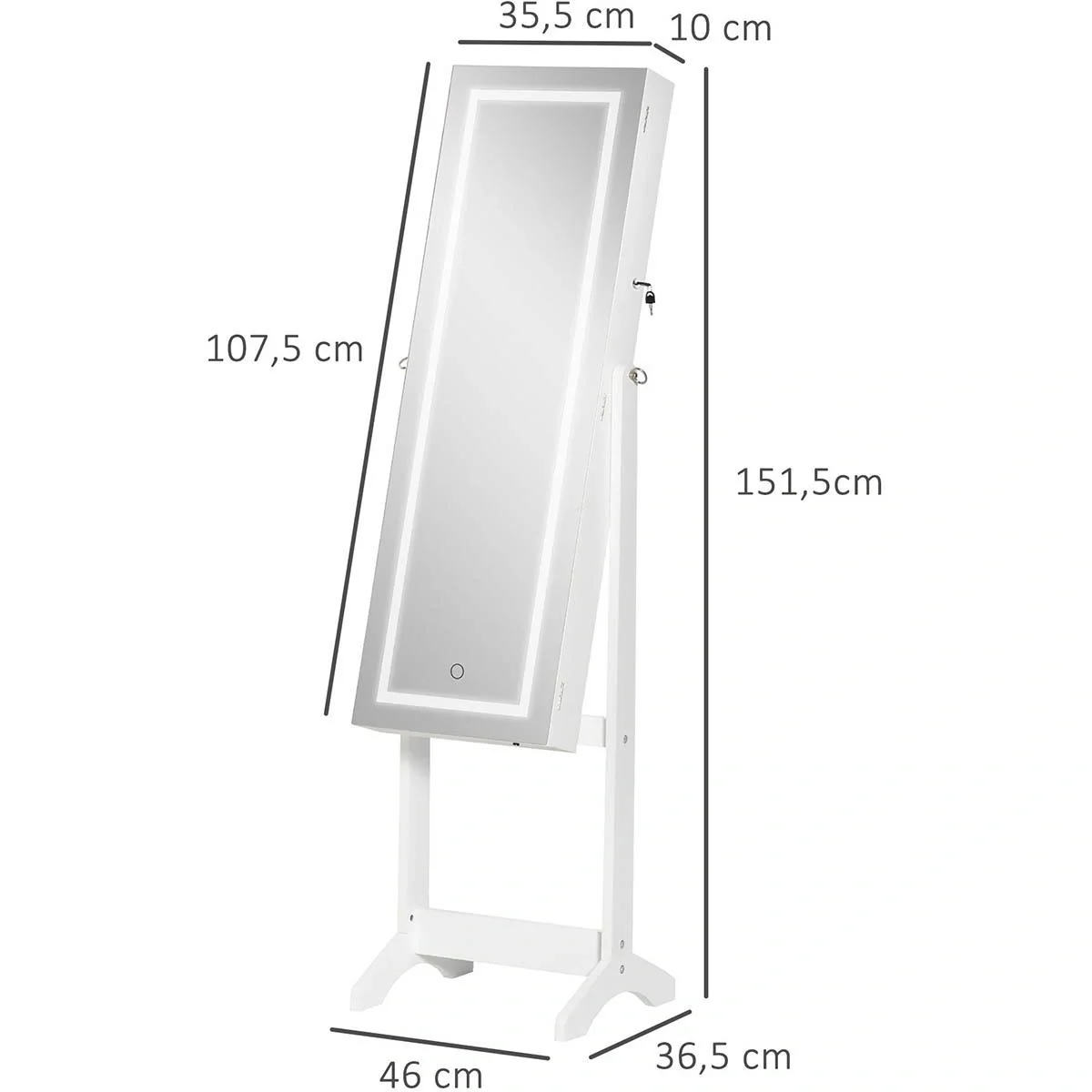 Schmuckschrank mit LED Spiegelschrank Schmuckregal Schmuckorganizer Standspiegel mit 4 Ablagen 46 x 36,5 x 151,5 cm - 5