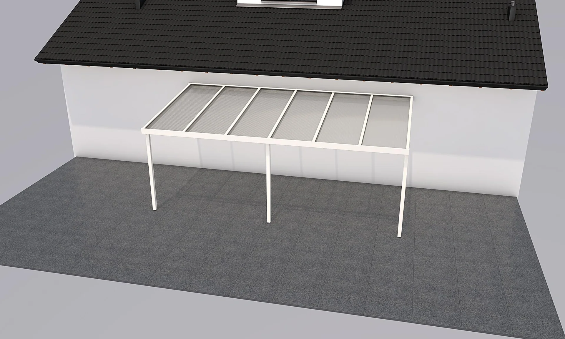 Terrassendach Premium, weiß, 6110 x 3060 mm - Acryl Stegplatten 16mm, klar - 1