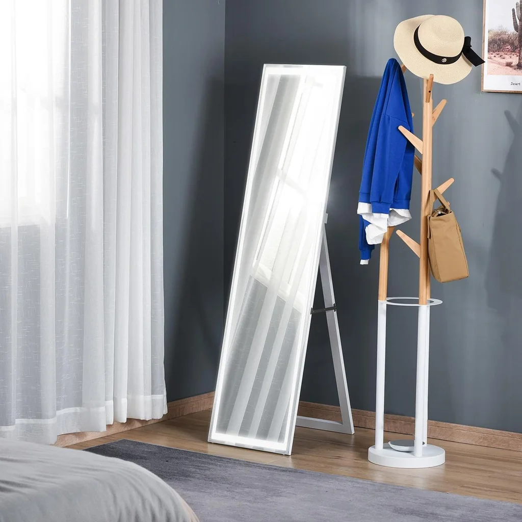 Standspiegel Ganzkörperspiegel Schminkspiegel erhöhte mit LED mit Fernbedienung wand montierbar boten-montierbar MDF - 3