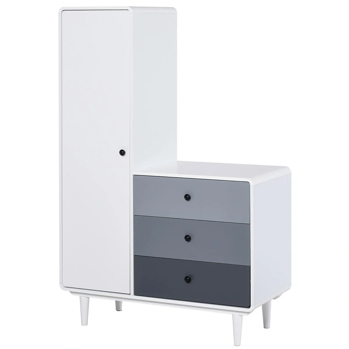 Kleiderschrank mit Nachttisch 2-in-1 Schrank mit Stange Schublade für Wohnzimmer Schlafzimmer MDF Holz Weiß+Grau 100 x 4 - 2