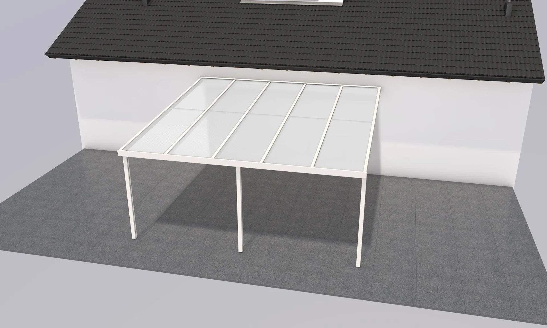 Terrassendach Premium, weiß, 5100 x 5060 mm - Polycarbonat Stegplatten 16 mm, opal - 2