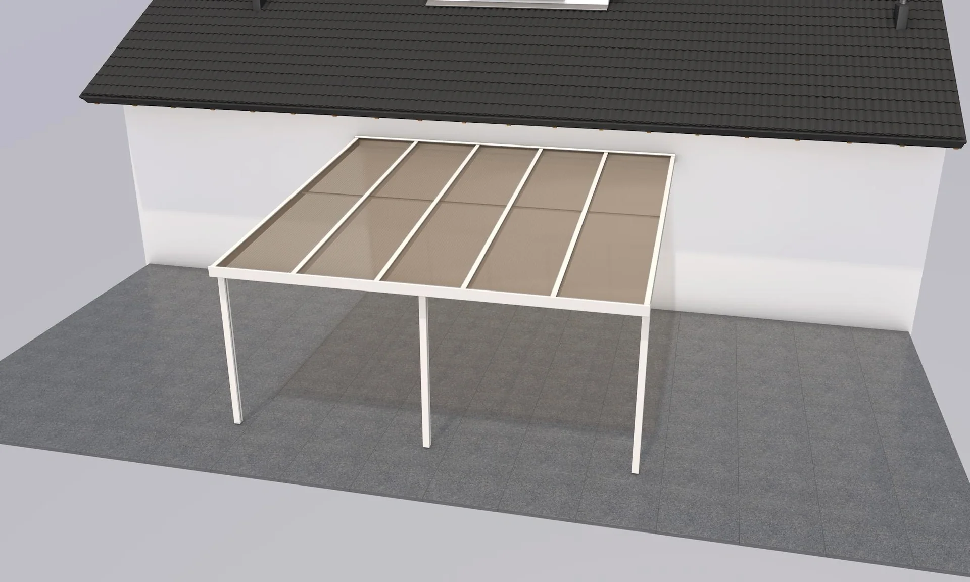 Terrassendach Premium, weiß, 5100 x 5060 mm - Polycarbonat Stegplatten 16 mm, bronze - 2