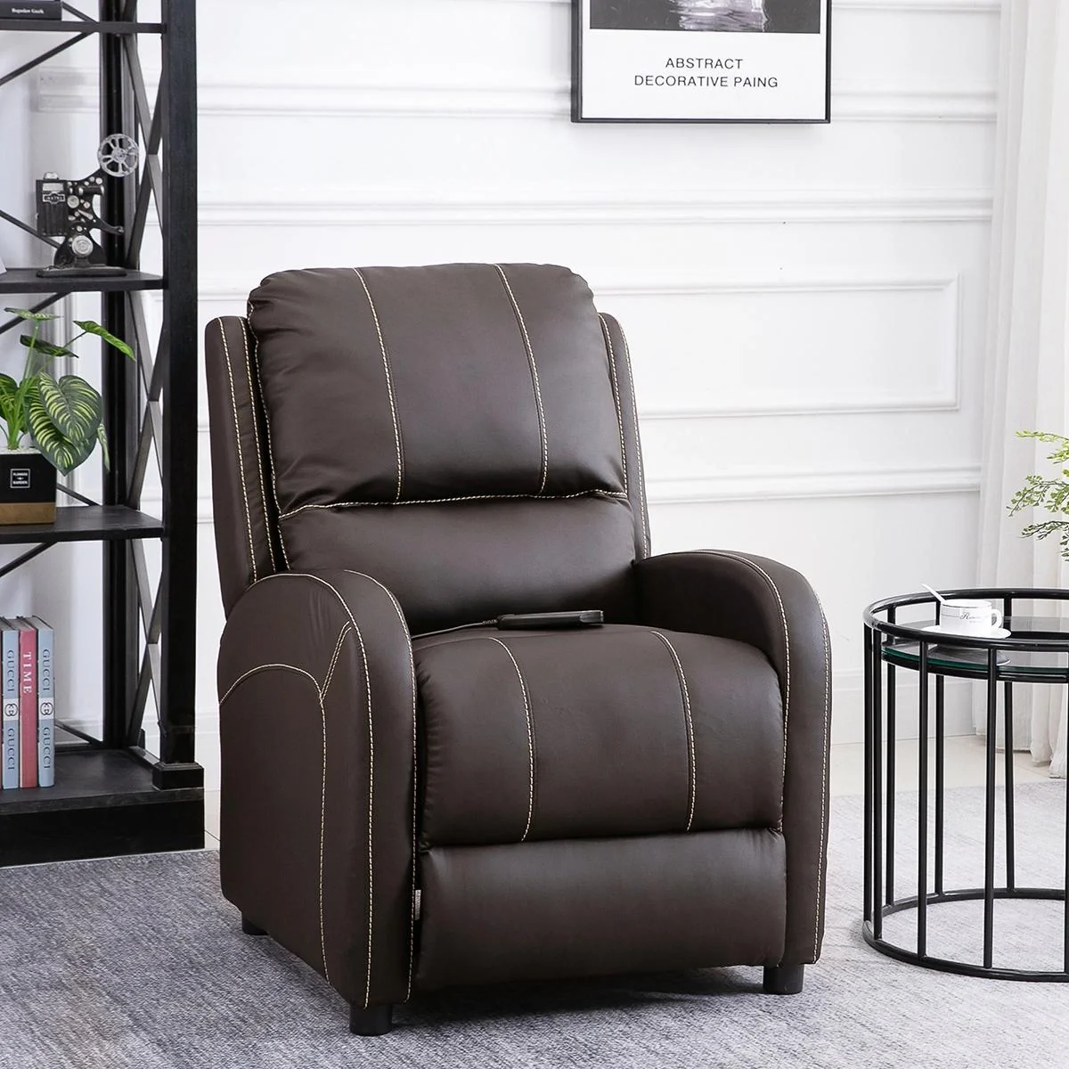 Massagesessel TV-Sessel Relaxsessel Wohnzimmer 165°-Neigung Kunstleder Metall Dunkelbraun 70 x 88 x 100 cm - 4