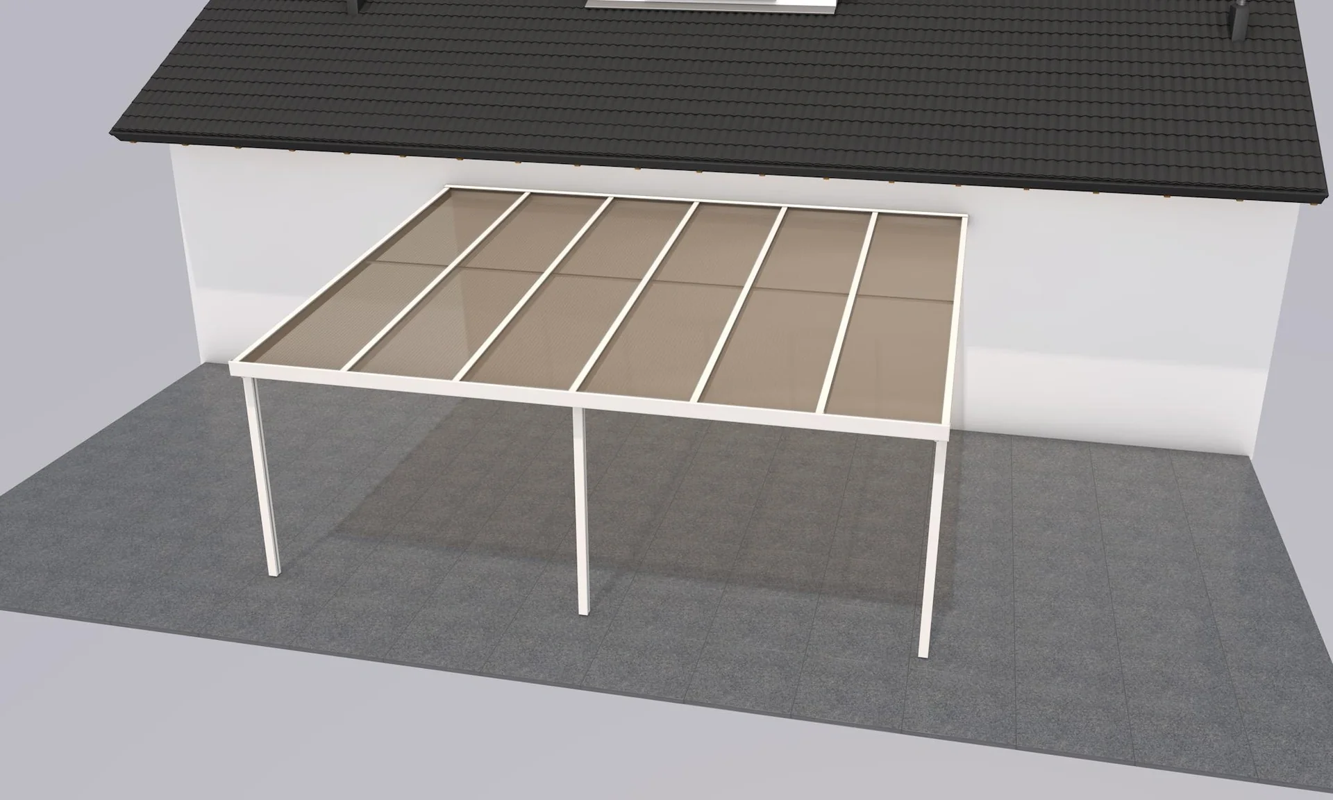 Terrassendach Premium, weiß, 6110 x 5060 mm - Polycarbonat Stegplatten 16 mm, bronze - 2