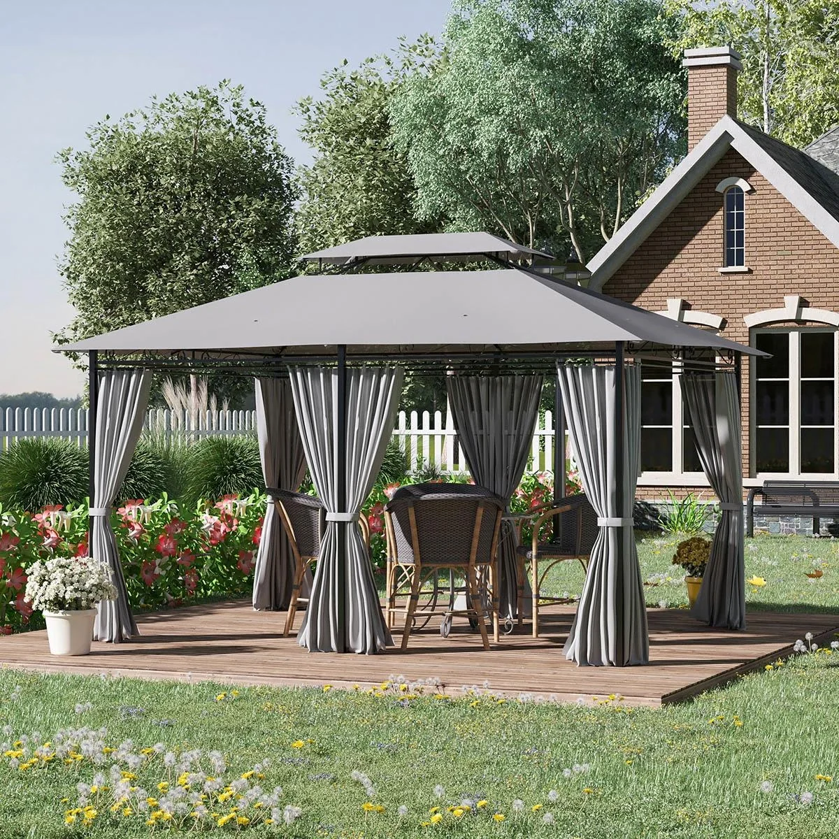 Gartenpavillon - Doppeldach - Dunkelgrau - 3 x 4 x 2,65 m - 6