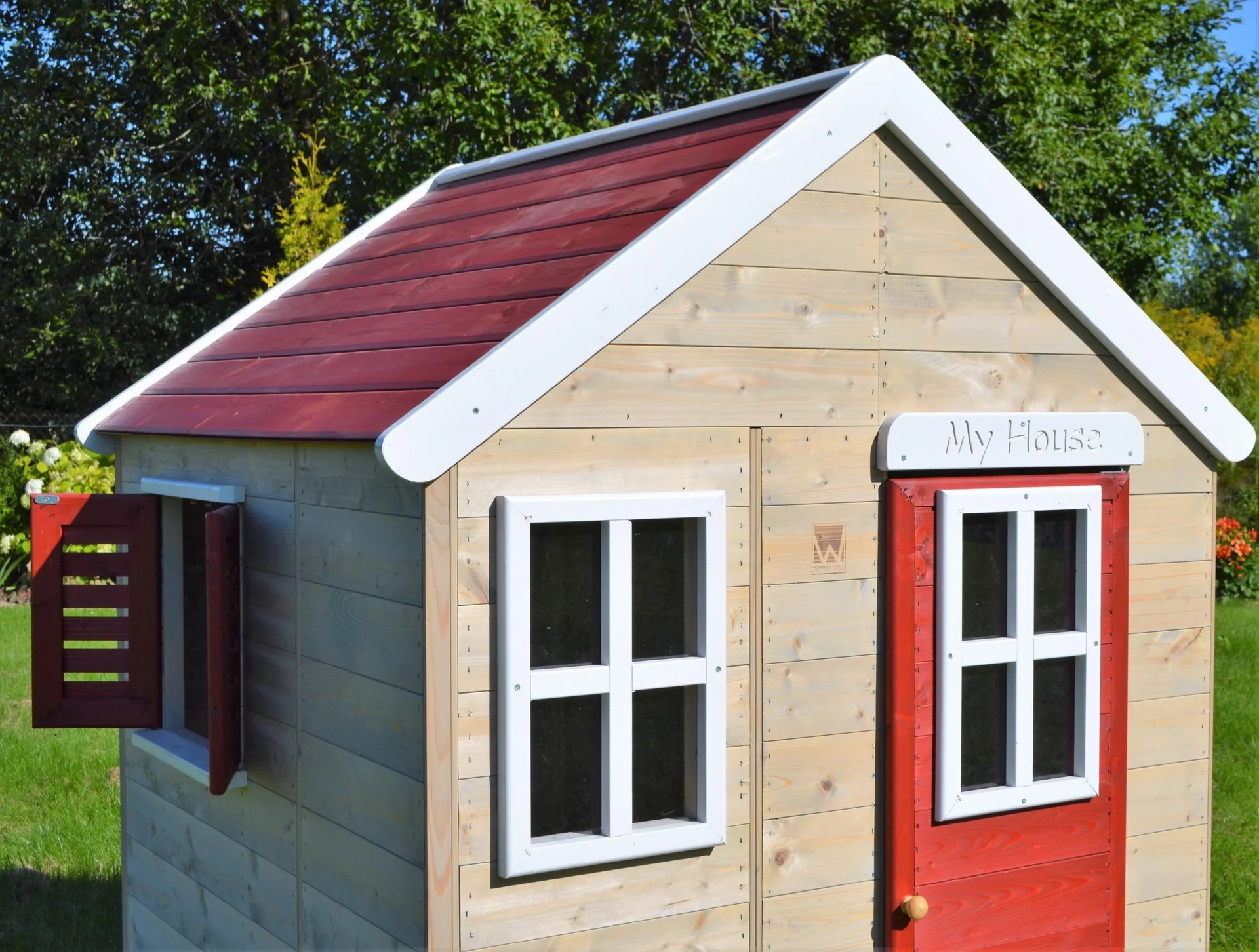 Holz Spielhaus Gecko rot-weiss, 120x120x155 cm - 6