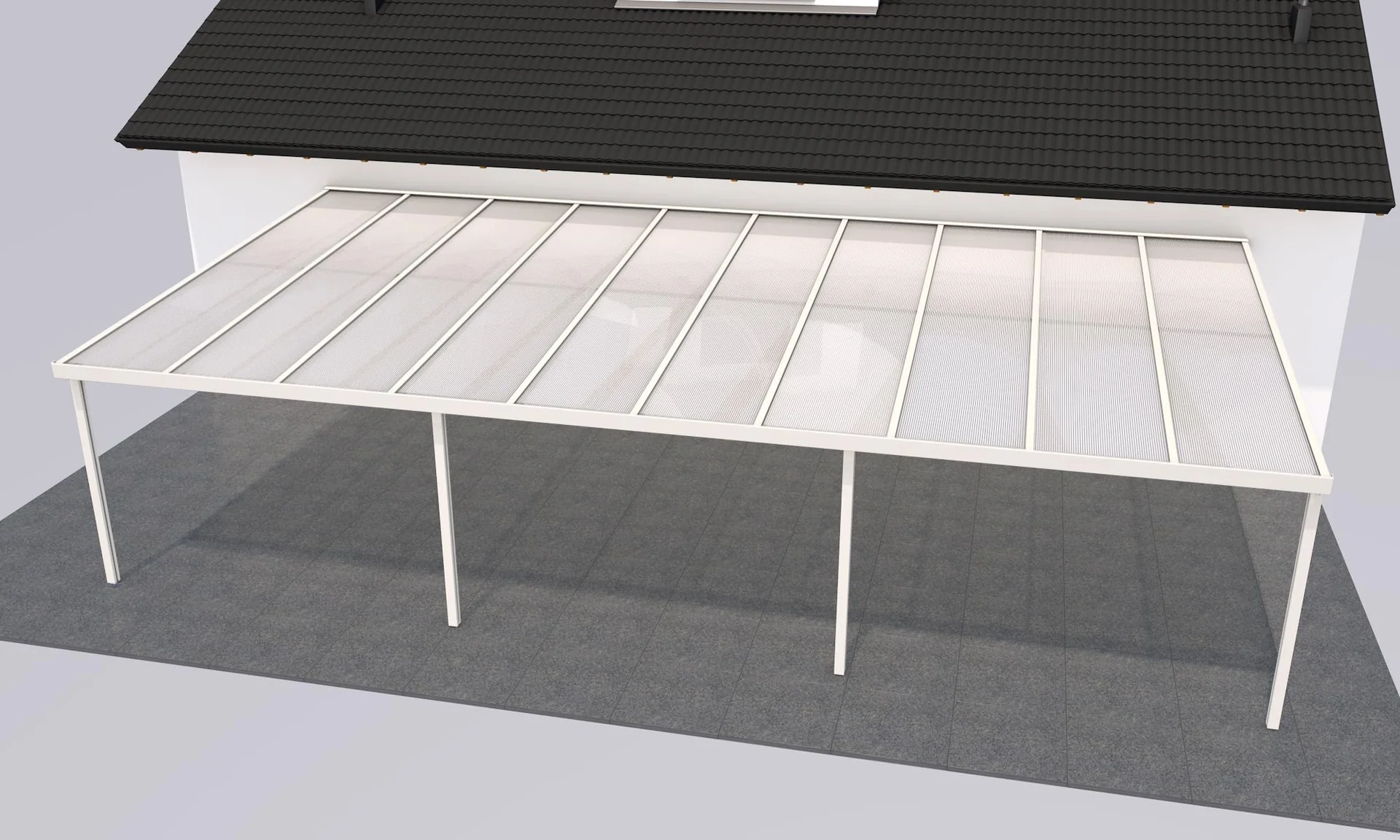 Terrassendach Premium, weiß, 10140 x 5060 mm - Polycarbonat Stegplatten 16 mm, weiß gestreift - 2