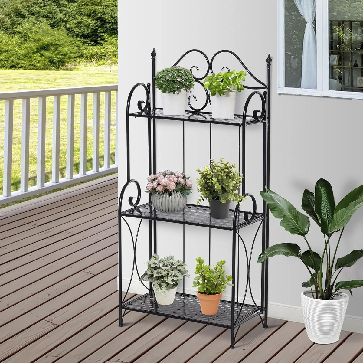 Gartenregal mit 3 Ablagen schwarz - 4