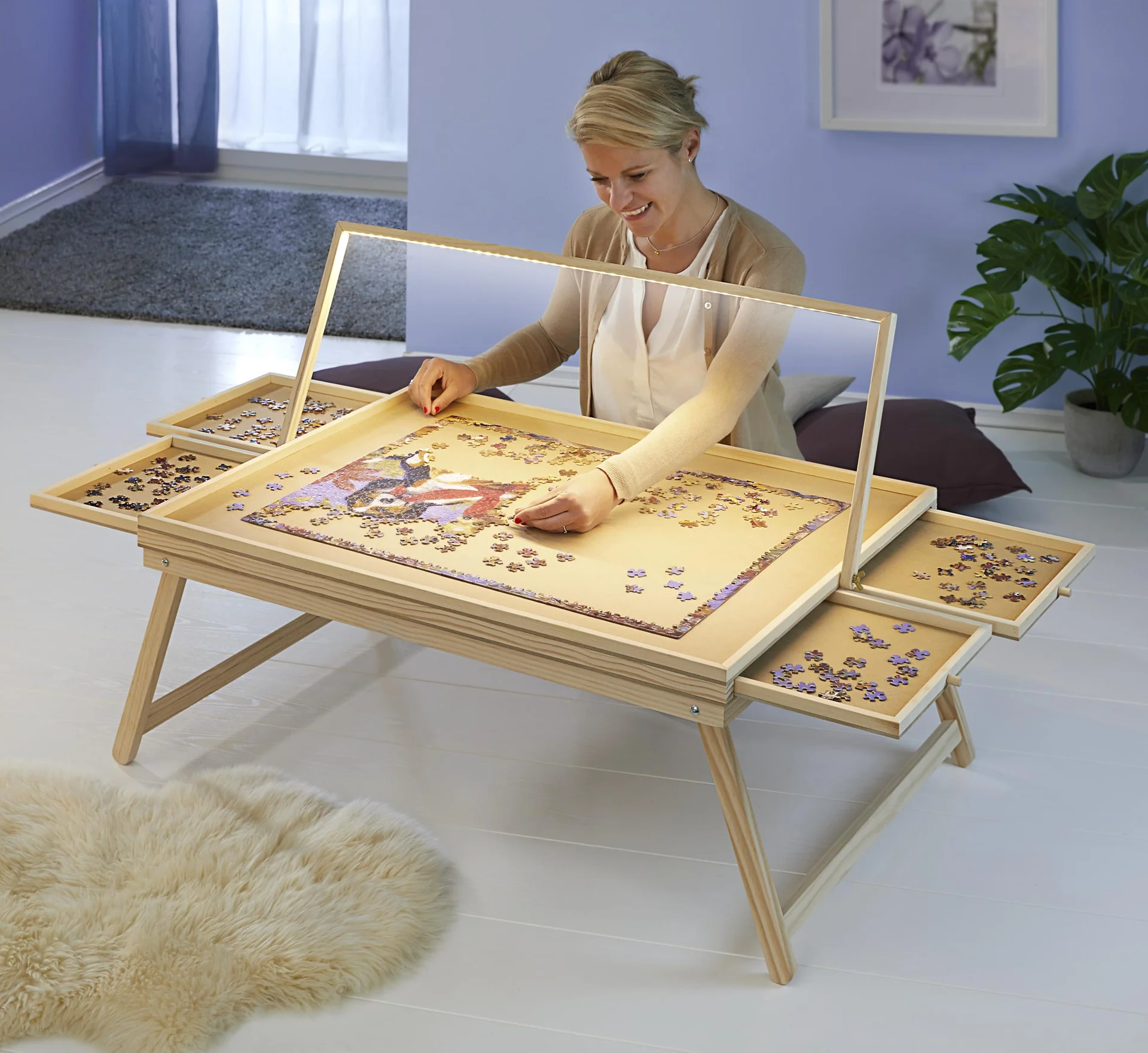 LED-Puzzle-Tisch, groß, 1500 Teile, ca. 96 x 73 x 12 cm - 4