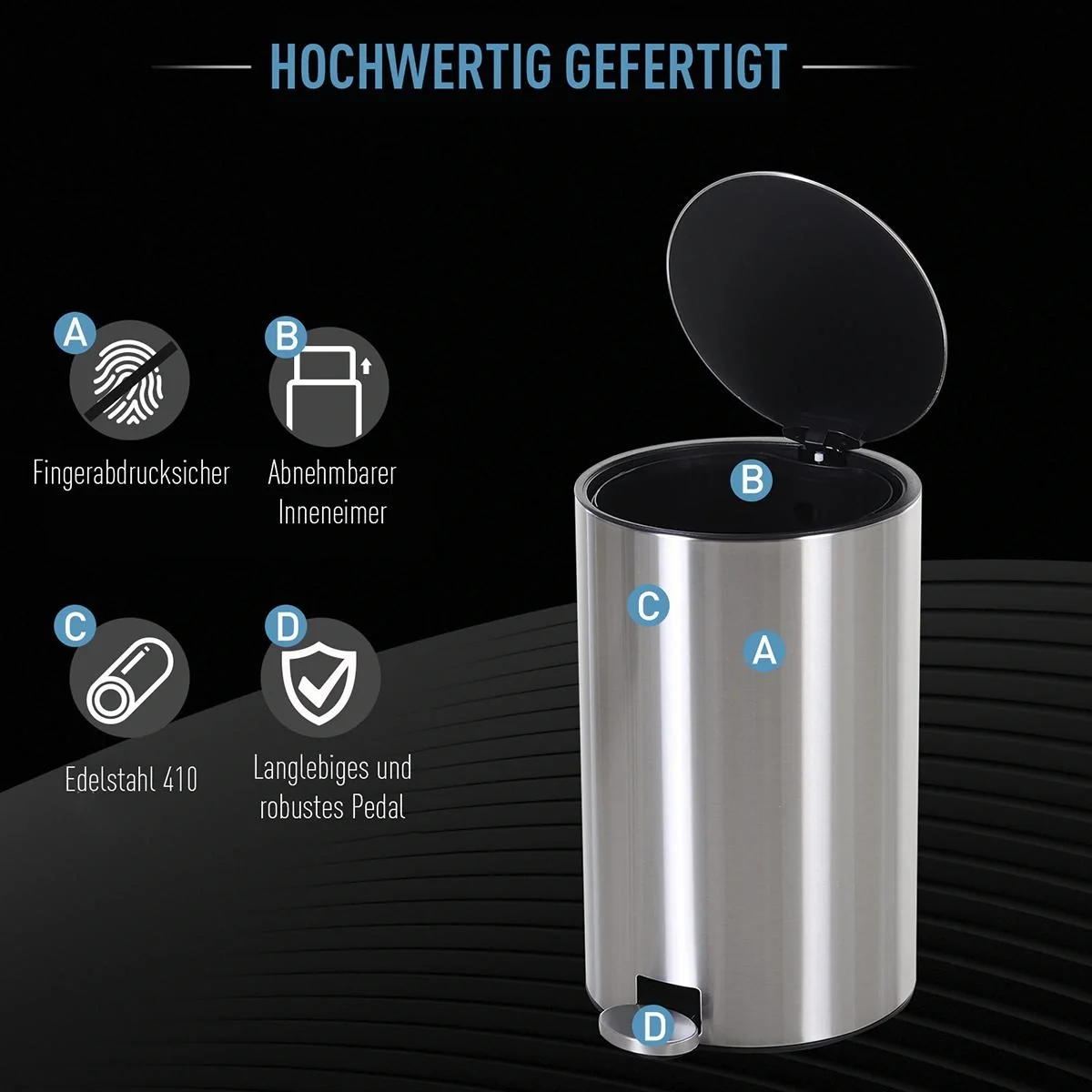 Mülleimer mit Inneneimer silber/schwarz - 4