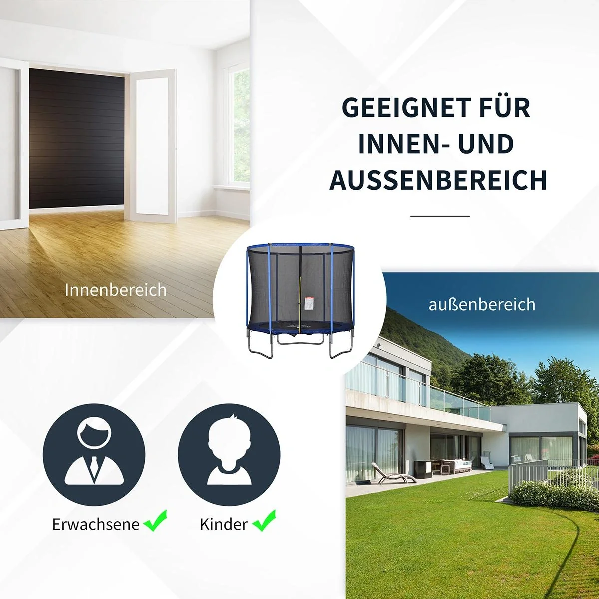Trampolin mit Sicherheitsnetz blau, schwarz - 1