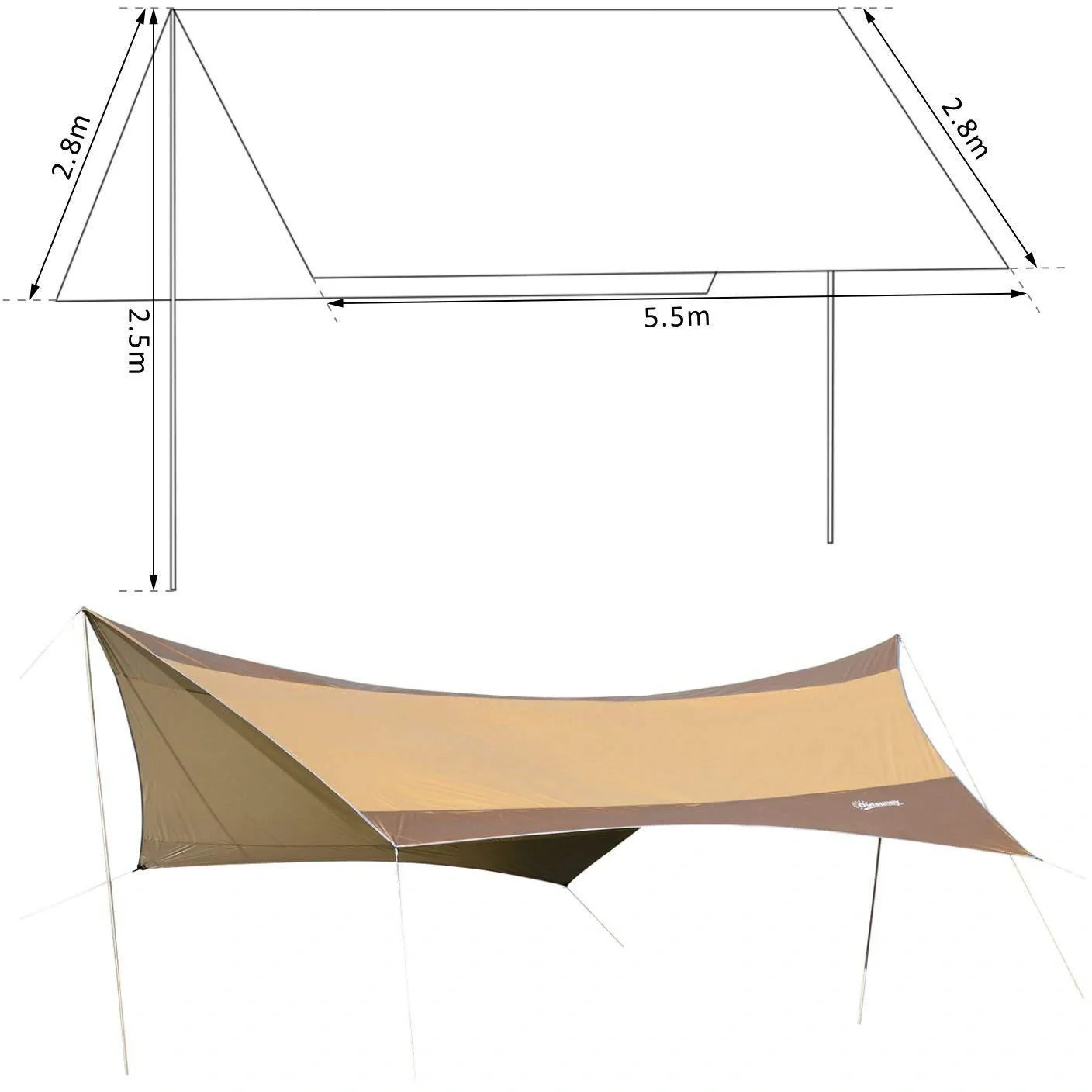 Sonnensegel Tarp Sonnenschutz Polyester Golden 550 x 560cm - 3
