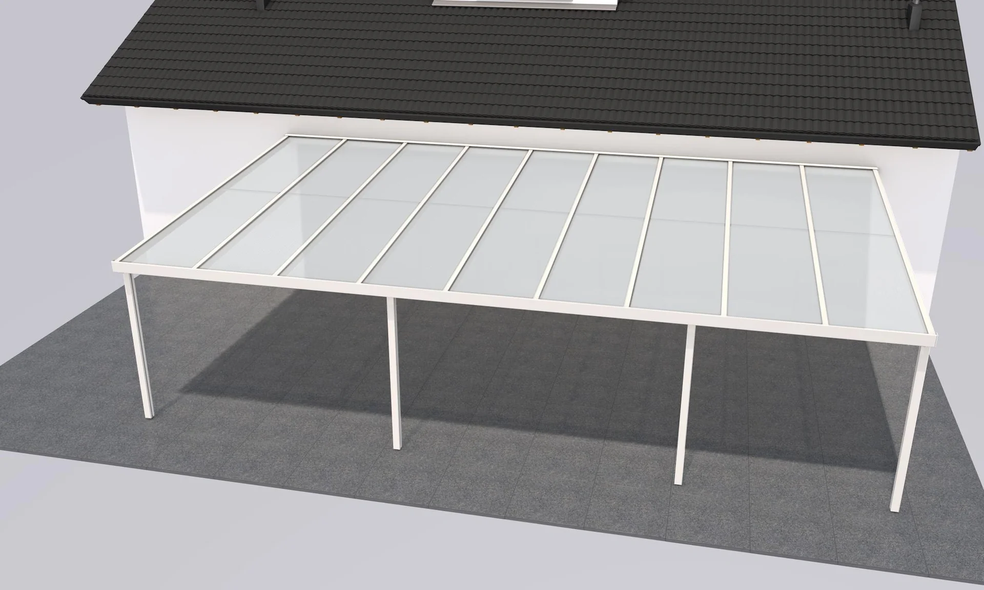 Terrassendach Premium, weiß, 9135 x 5060 mm - Polycarbonat Stegplatten 16 mm, opal - 2