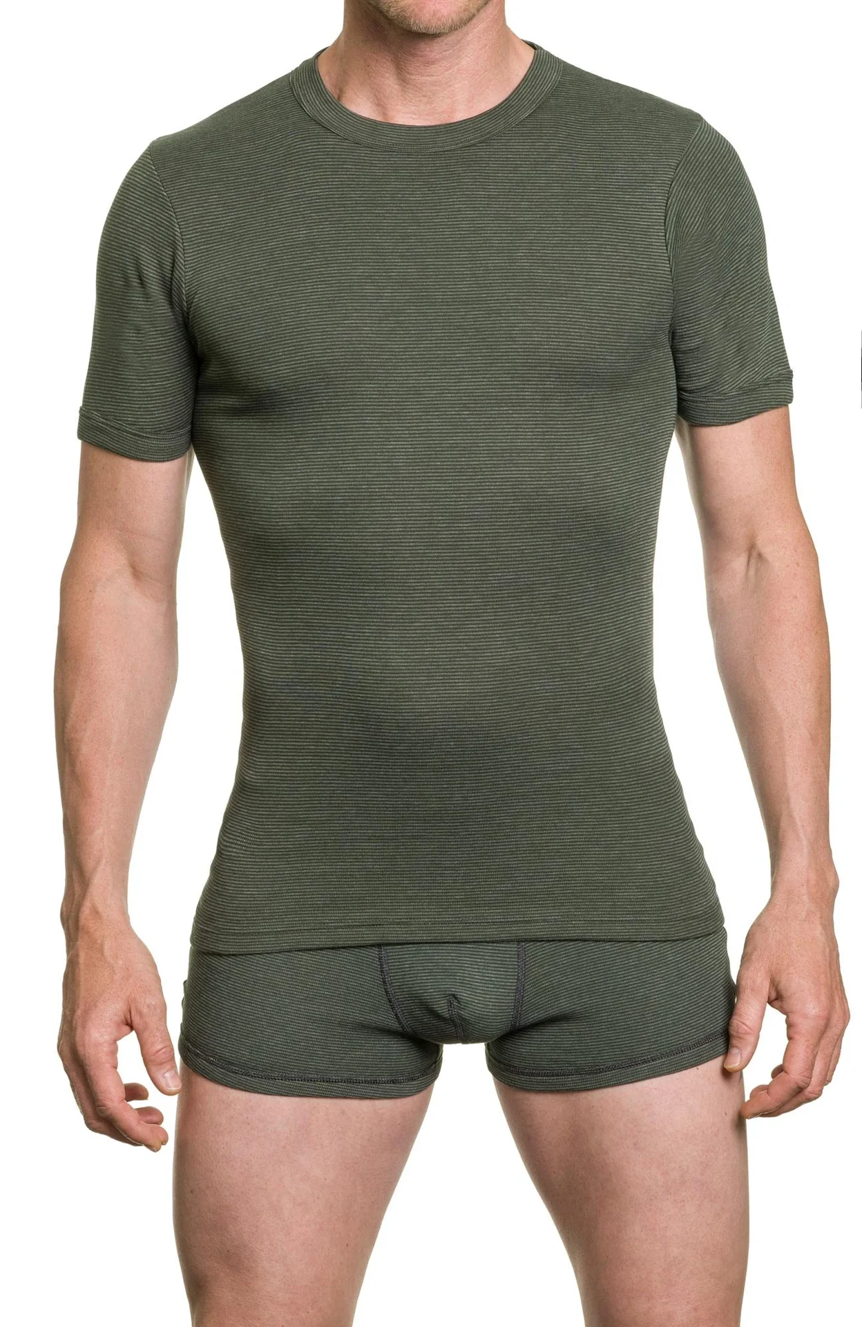 Rundhalshirt mit Streifen, Farbe oliv, Gr.M - 2