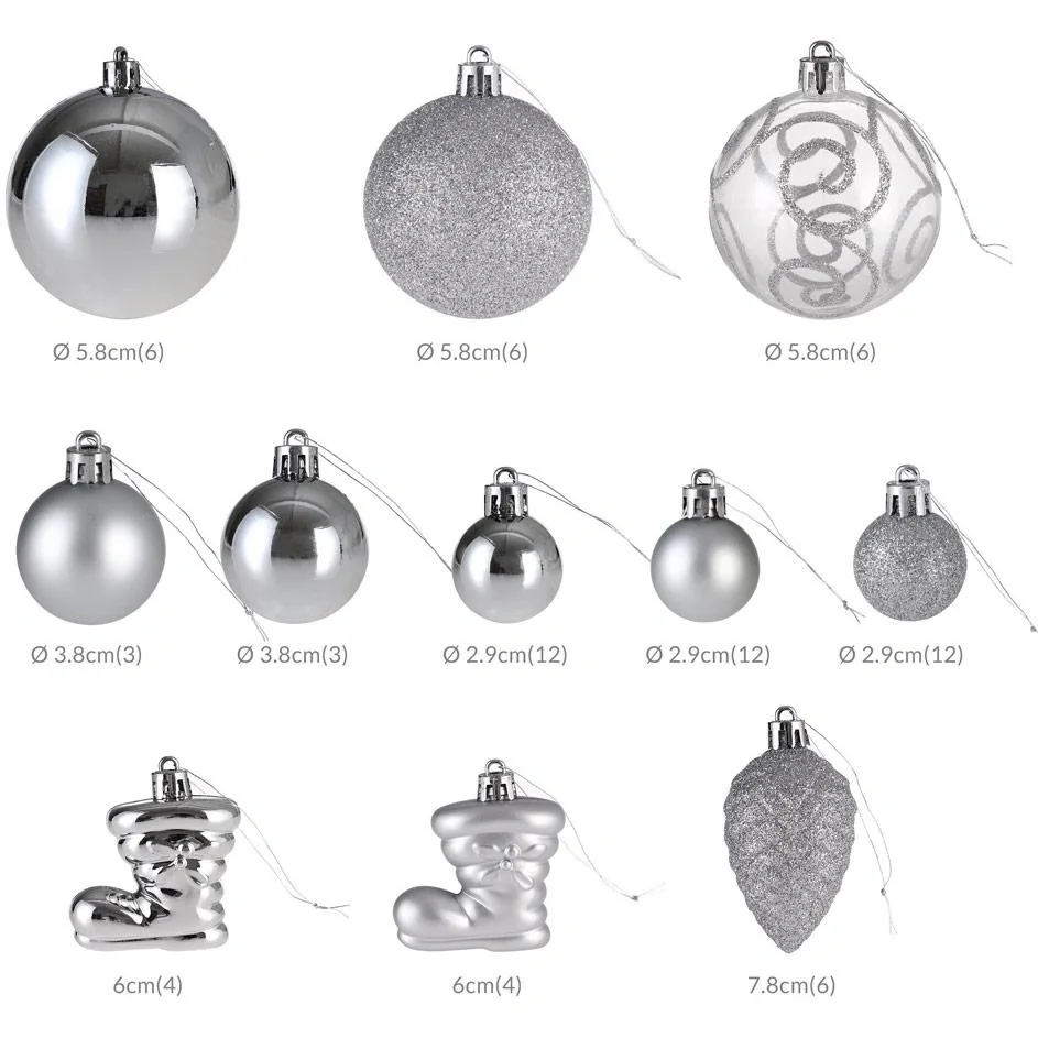 Weihnachtskugeln - 102 Stück - silber - 6